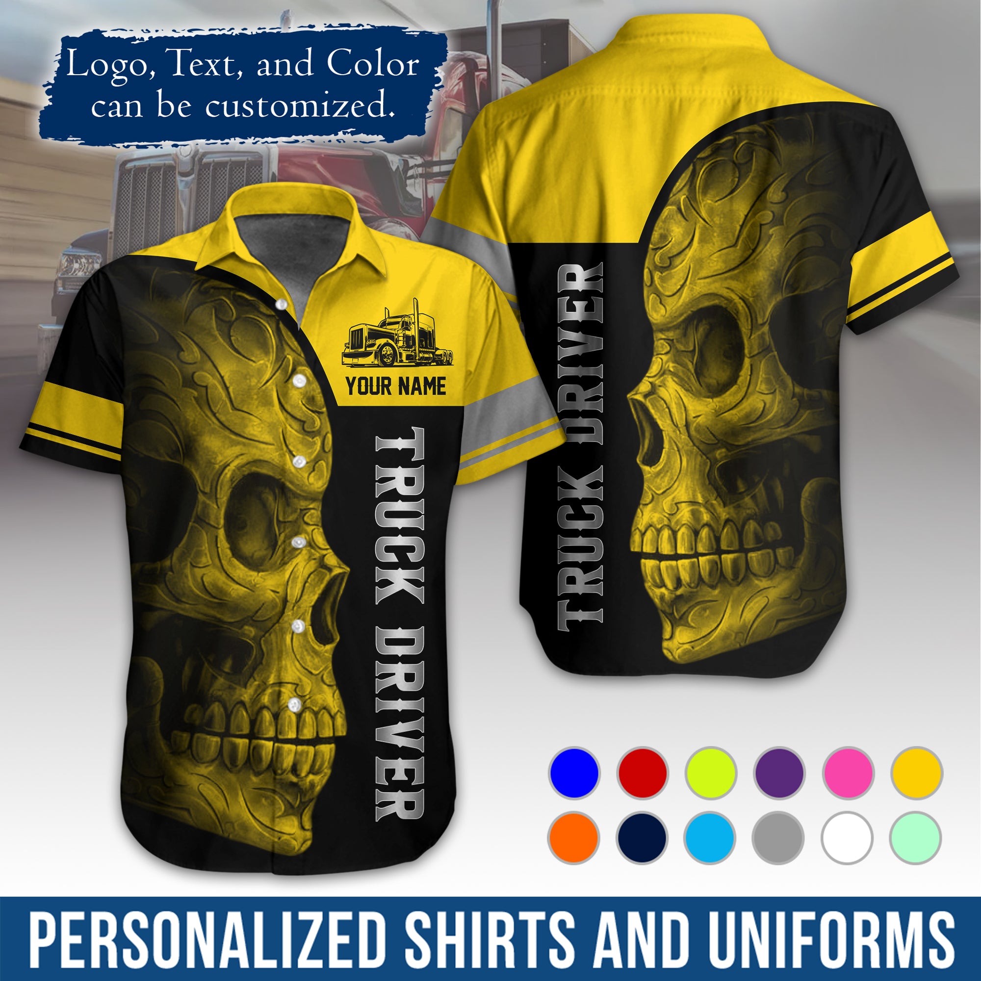 Personalized Semi Truck Hawaiian Shirt, Custom Photo, Logo, & Trucking Company Info HW06
