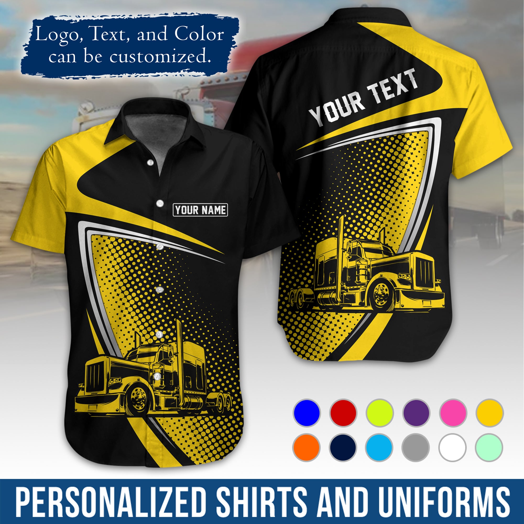 Personalized Semi Truck Hawaiian Shirt, Custom Photo, Logo, & Trucking Company Info HW02