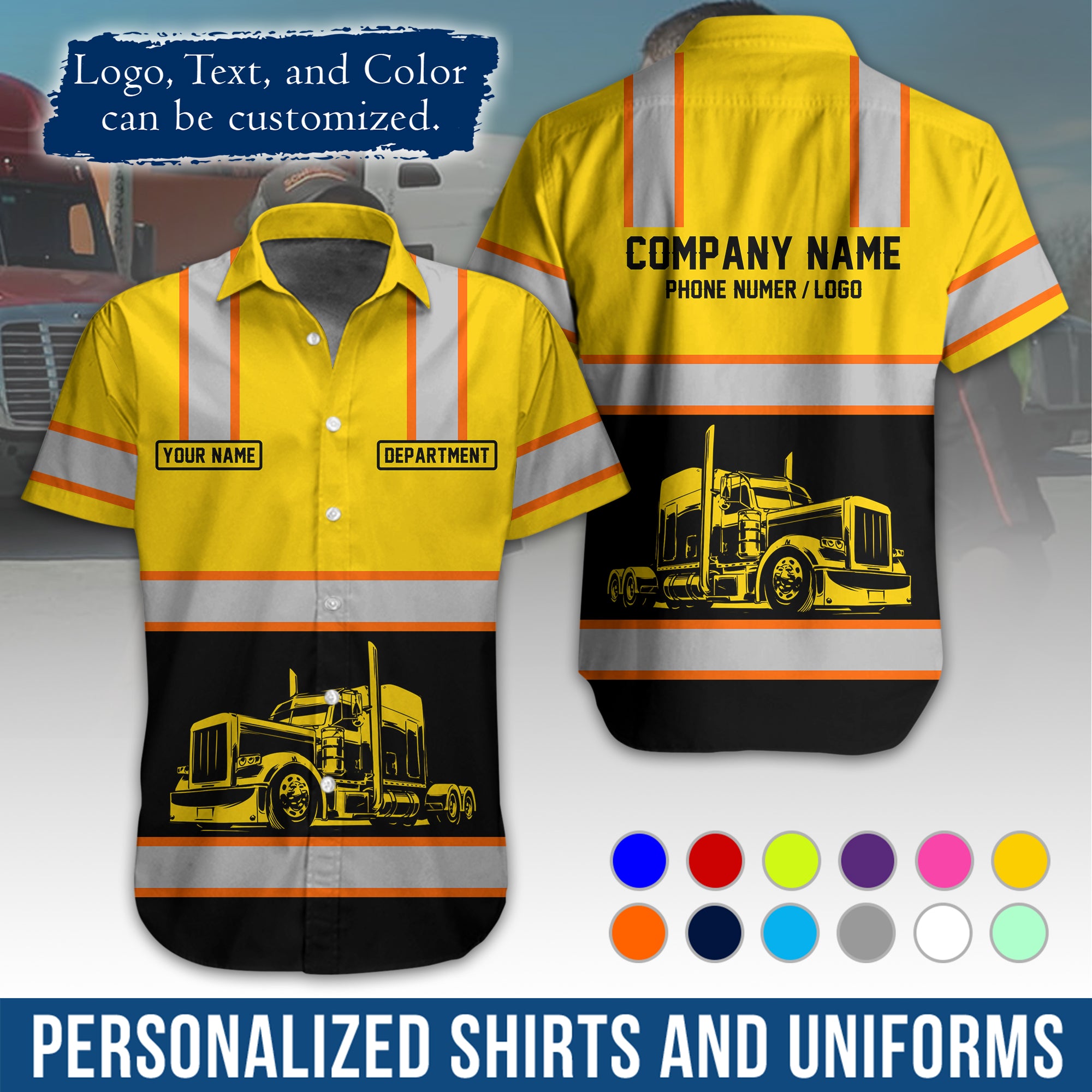 Personalized Semi Truck Hawaiian Shirt, Custom Photo, Logo, & Trucking Company Info HW03