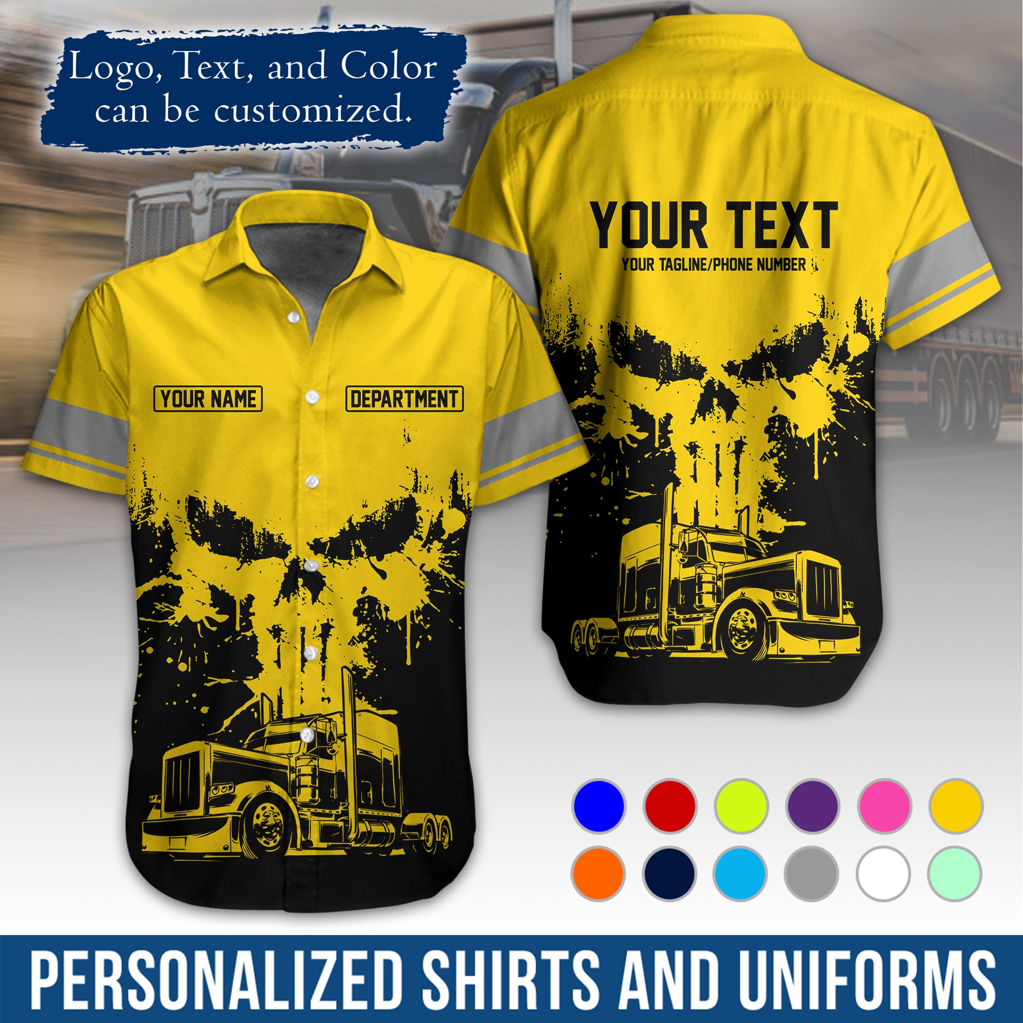 Personalized Semi Truck Hawaiian Shirt, Custom Photo, Logo, & Trucking Company Info HW04