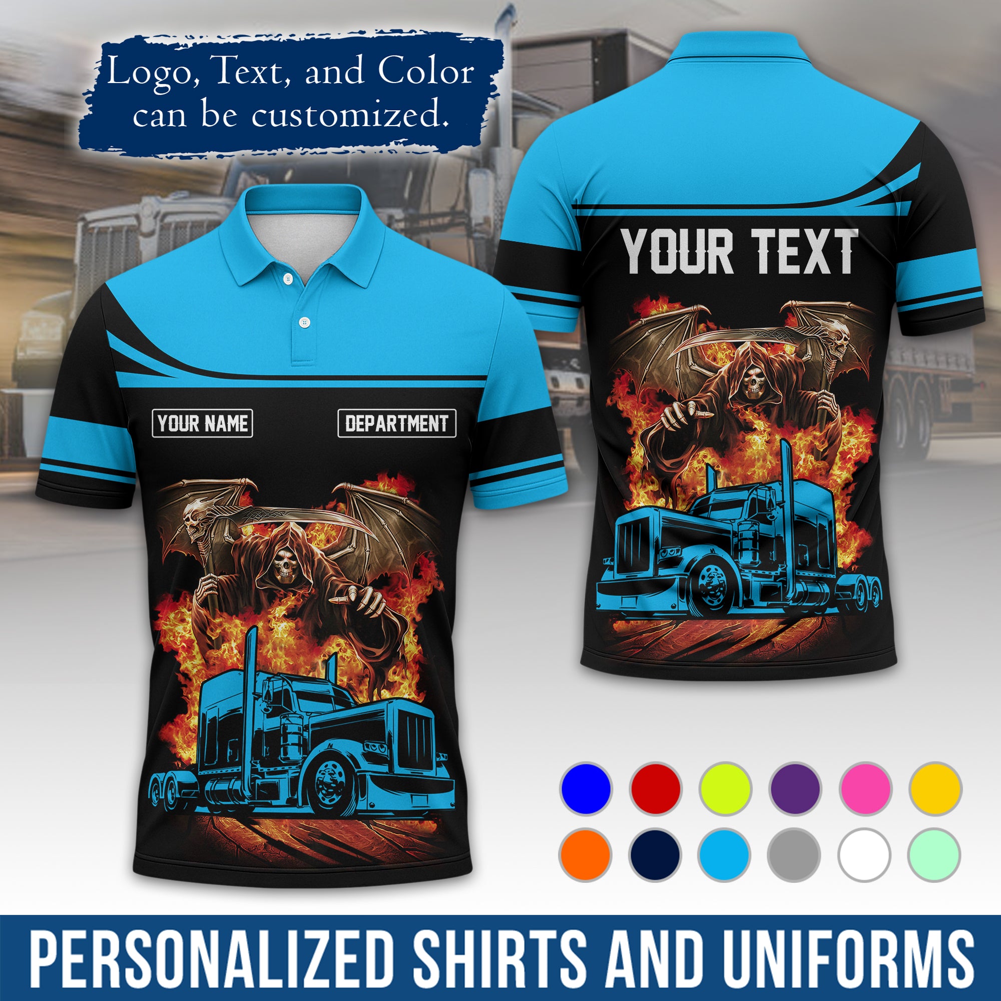 Custom Polo Shirt for Semi Truck Drivers, Personalized Logo, Company Text & Contact Info PL01