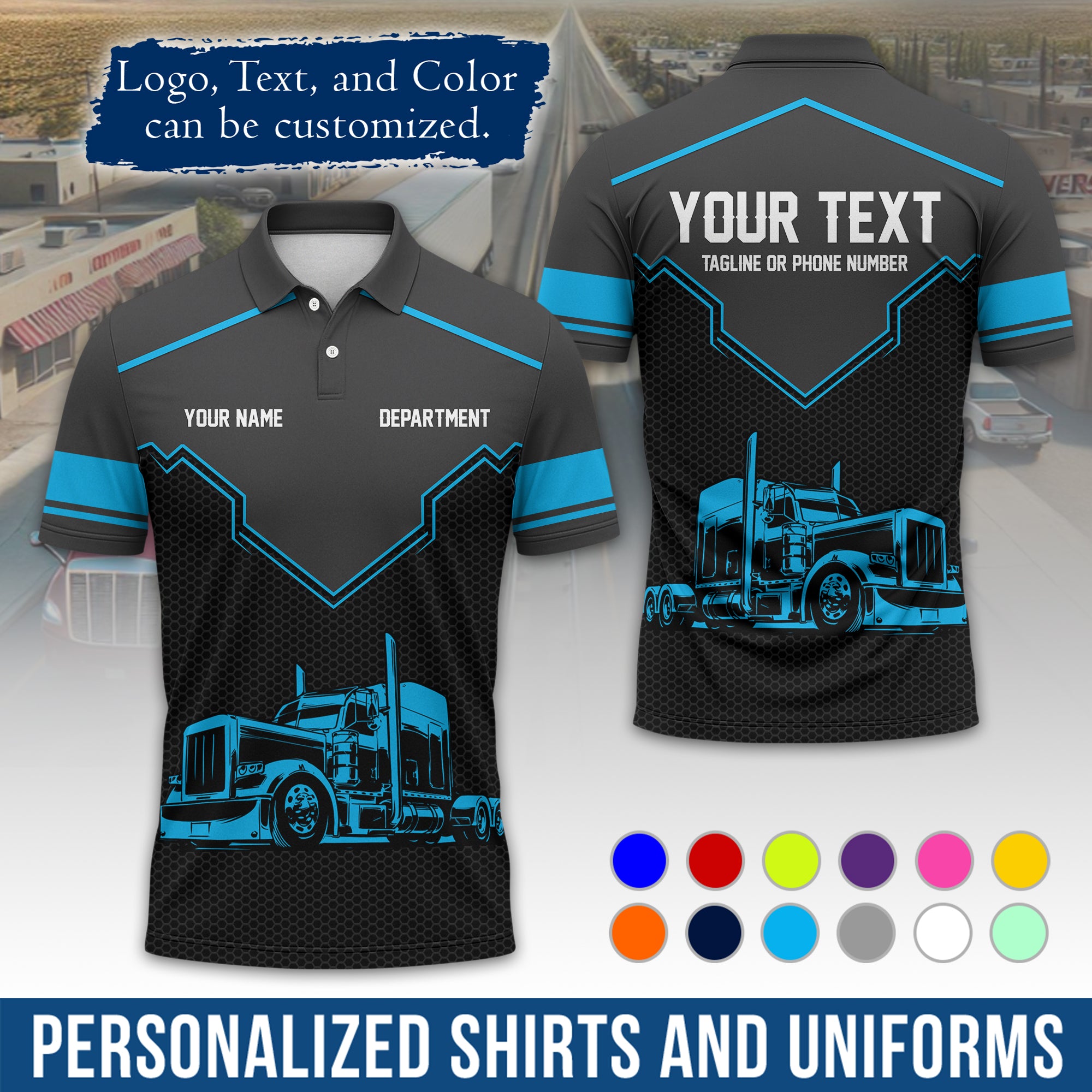 Custom Polo Shirt for Semi Truck Drivers, Personalized Logo, Company Text & Contact Info PL08