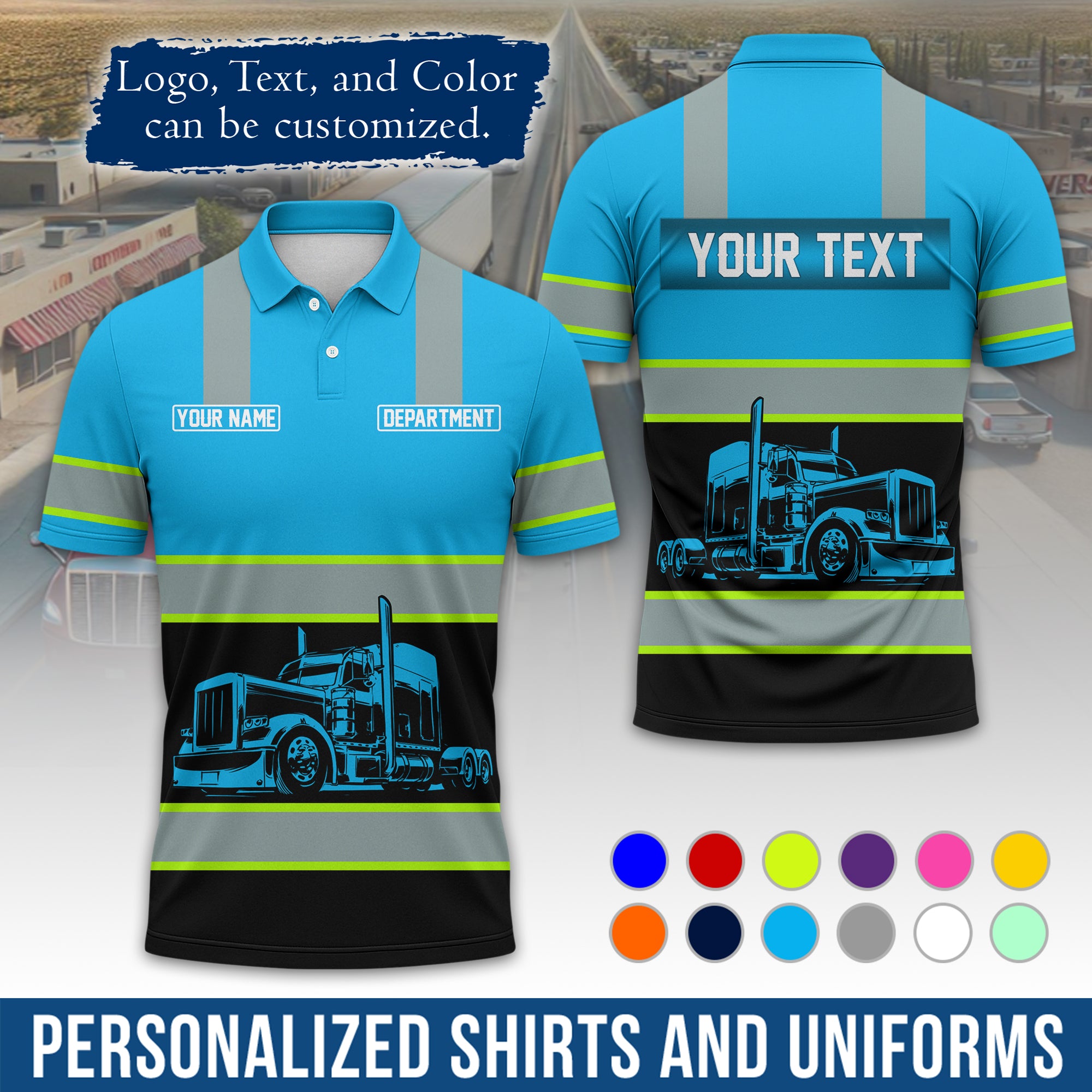 Custom Polo Shirt for Semi Truck Drivers, Personalized Logo, Company Text & Contact Info PL09