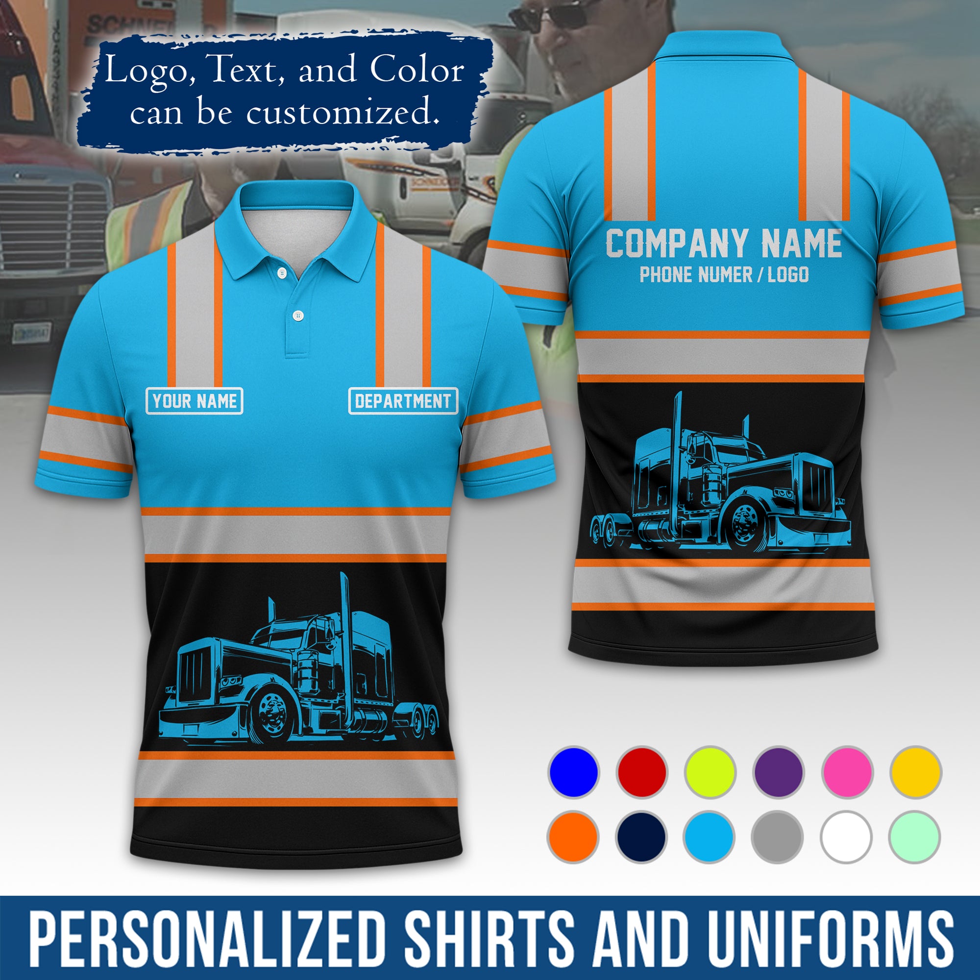 Custom Polo Shirt for Semi Truck Drivers, Personalized Logo, Company Text & Contact Info PL03
