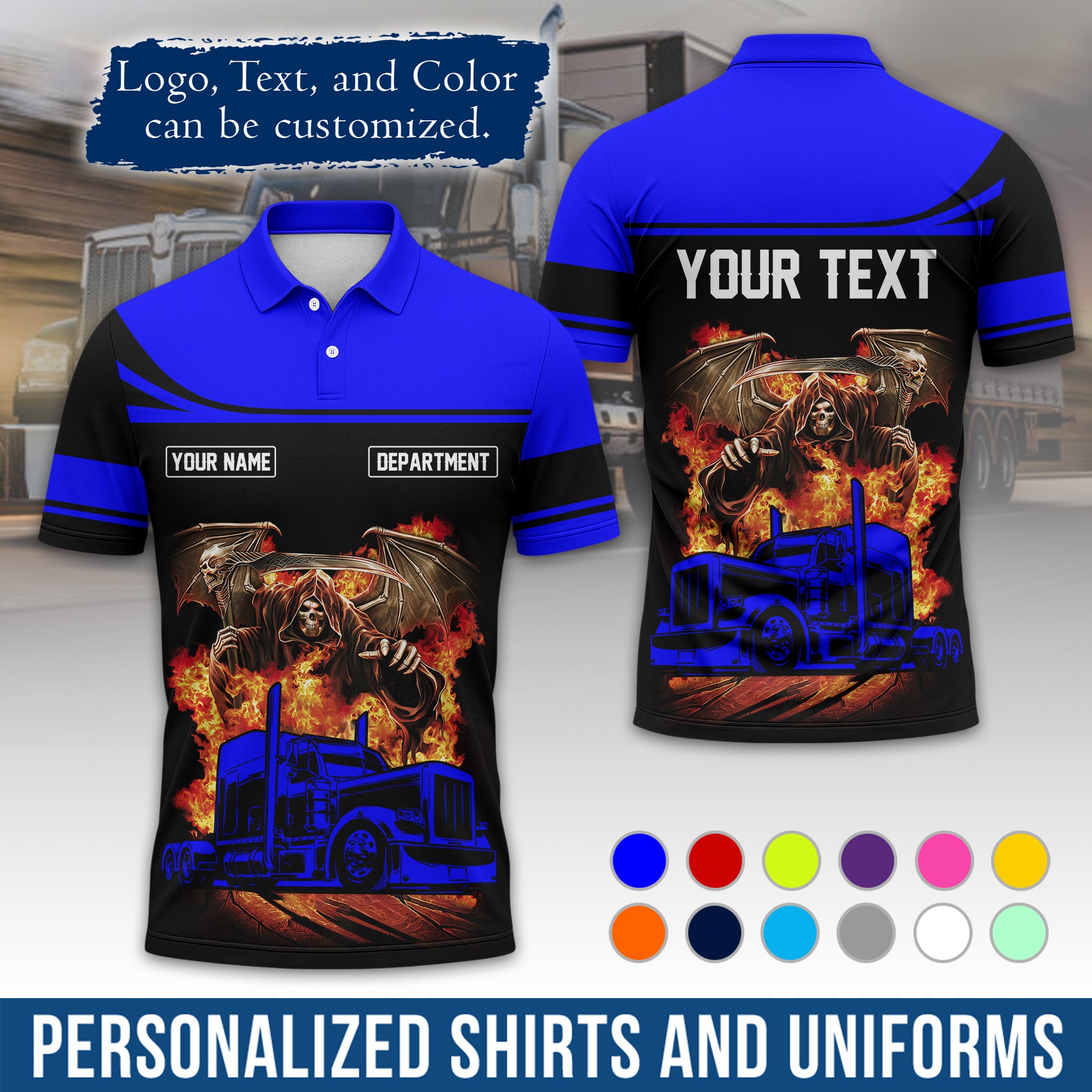 Custom Polo Shirt for Semi Truck Drivers, Personalized Logo, Company Text & Contact Info PL01