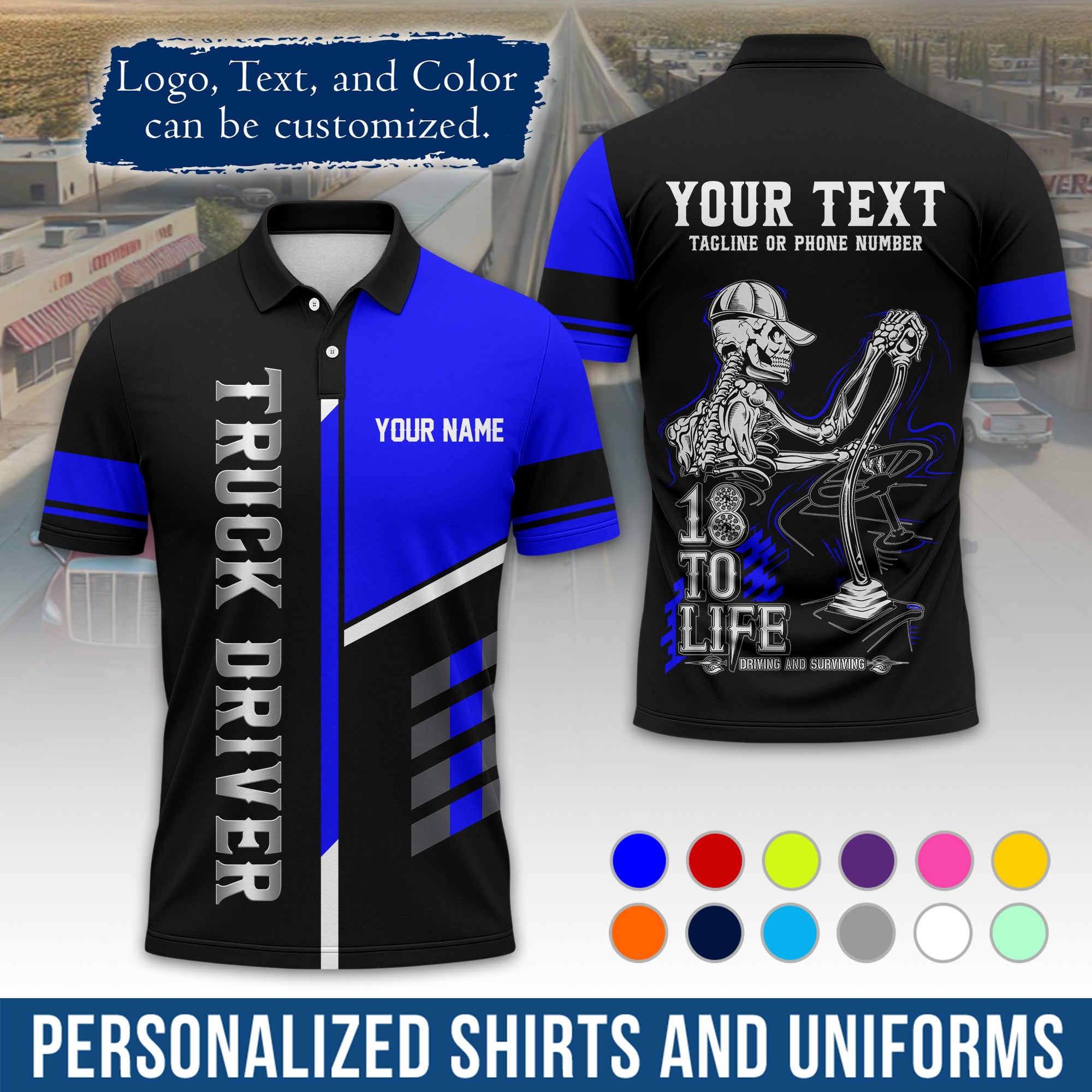 Custom Polo Shirt for Semi Truck Drivers, Personalized Logo, Company Text & Contact Info PL07