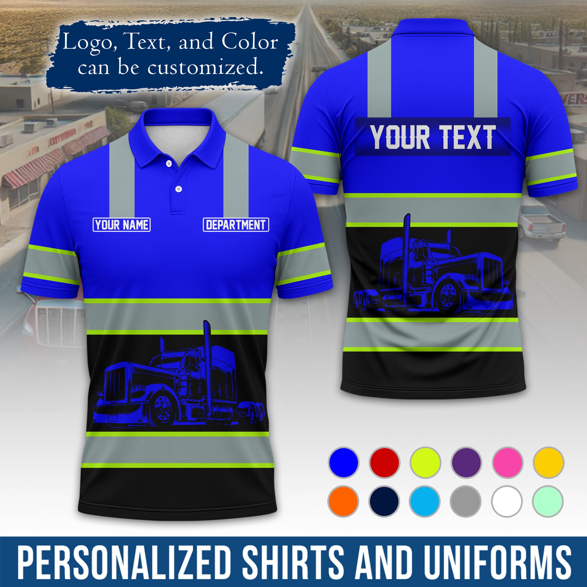 Custom Polo Shirt for Semi Truck Drivers, Personalized Logo, Company Text & Contact Info PL09