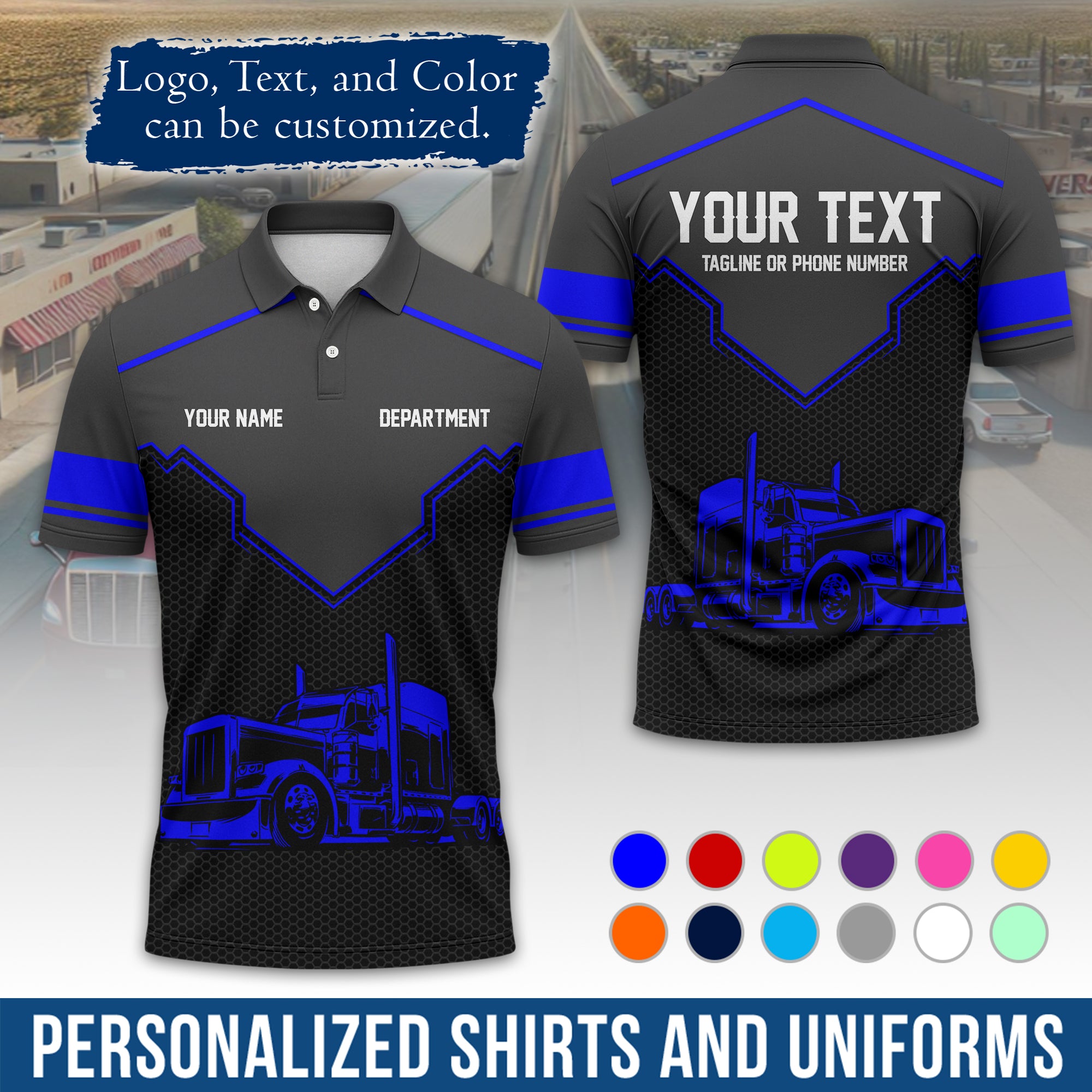 Custom Polo Shirt for Semi Truck Drivers, Personalized Logo, Company Text & Contact Info PL08