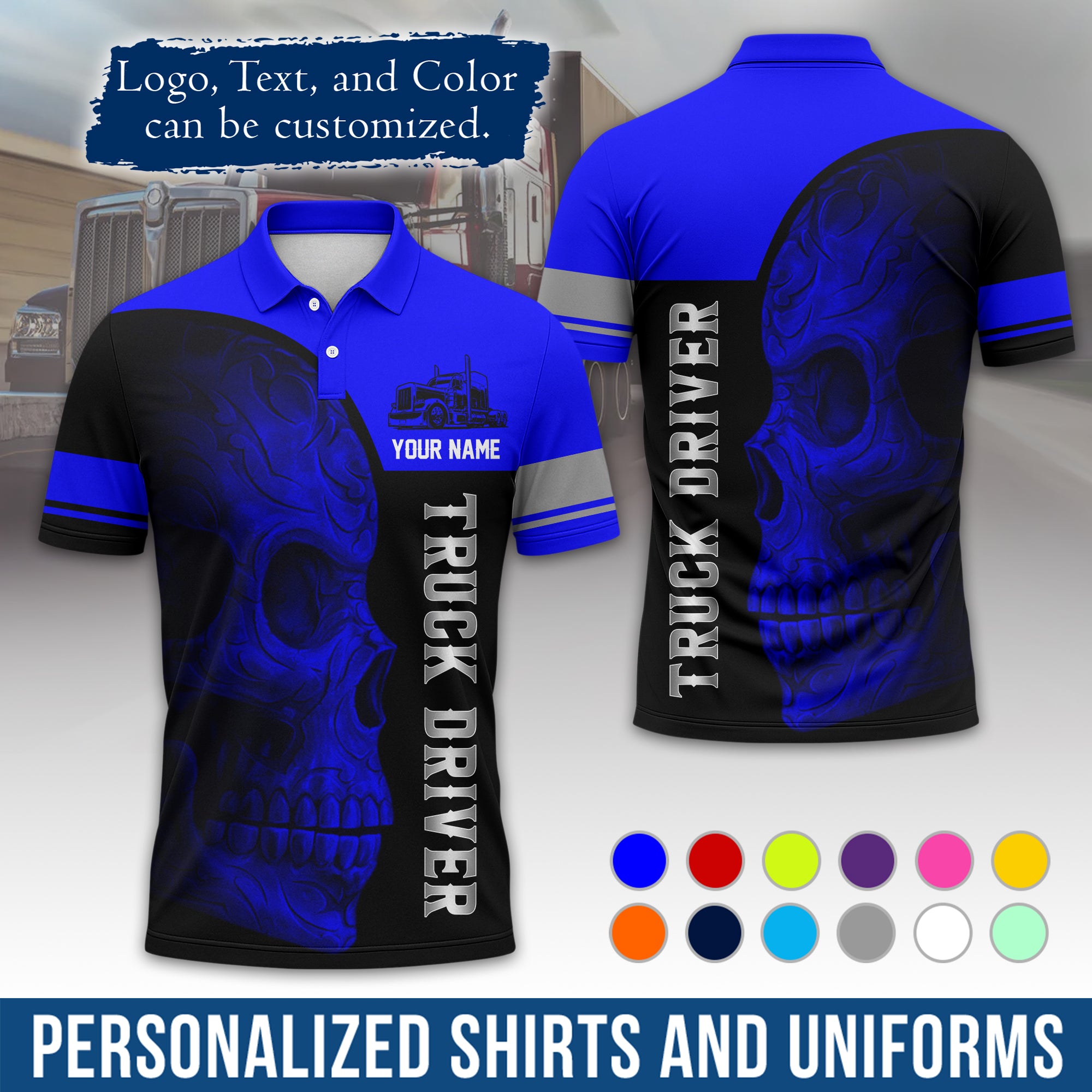 Custom Polo Shirt for Semi Truck Drivers, Personalized Logo, Company Text & Contact Info PL06