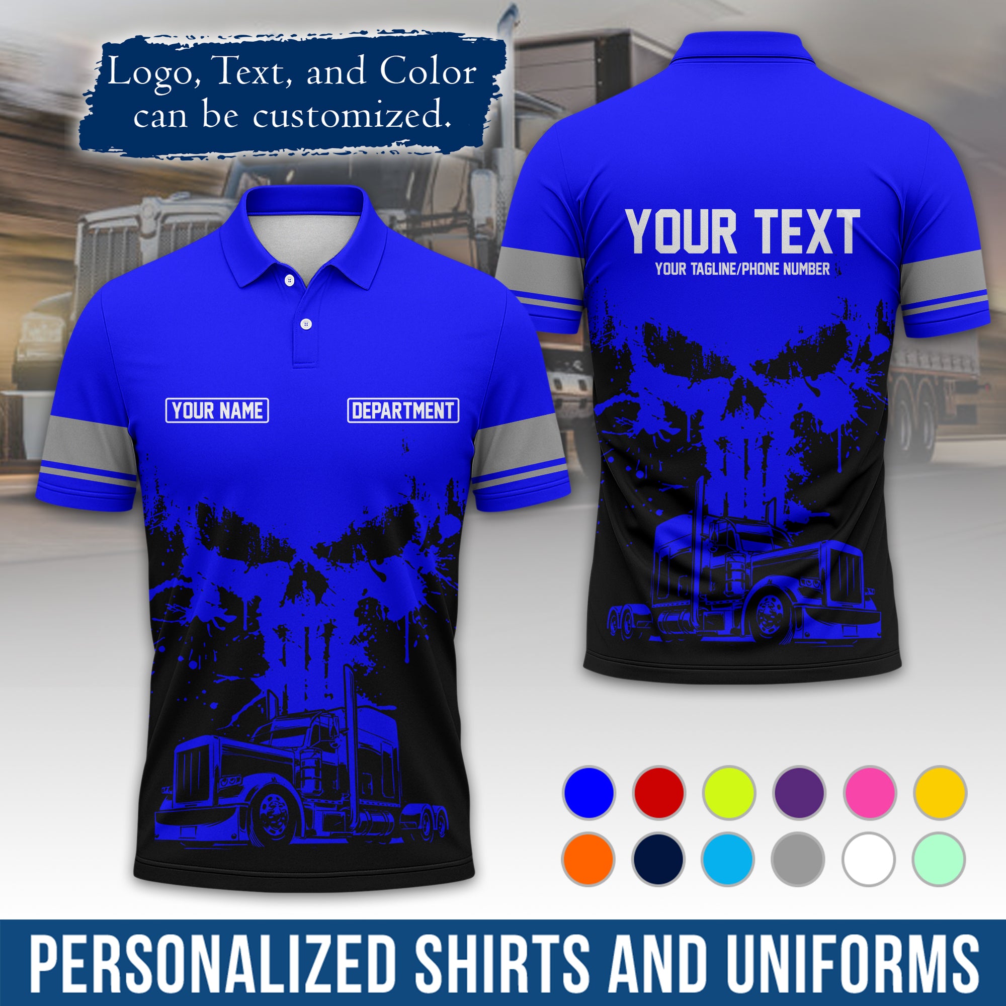 Custom Polo Shirt for Semi Truck Drivers, Personalized Logo, Company Text & Contact Info PL04