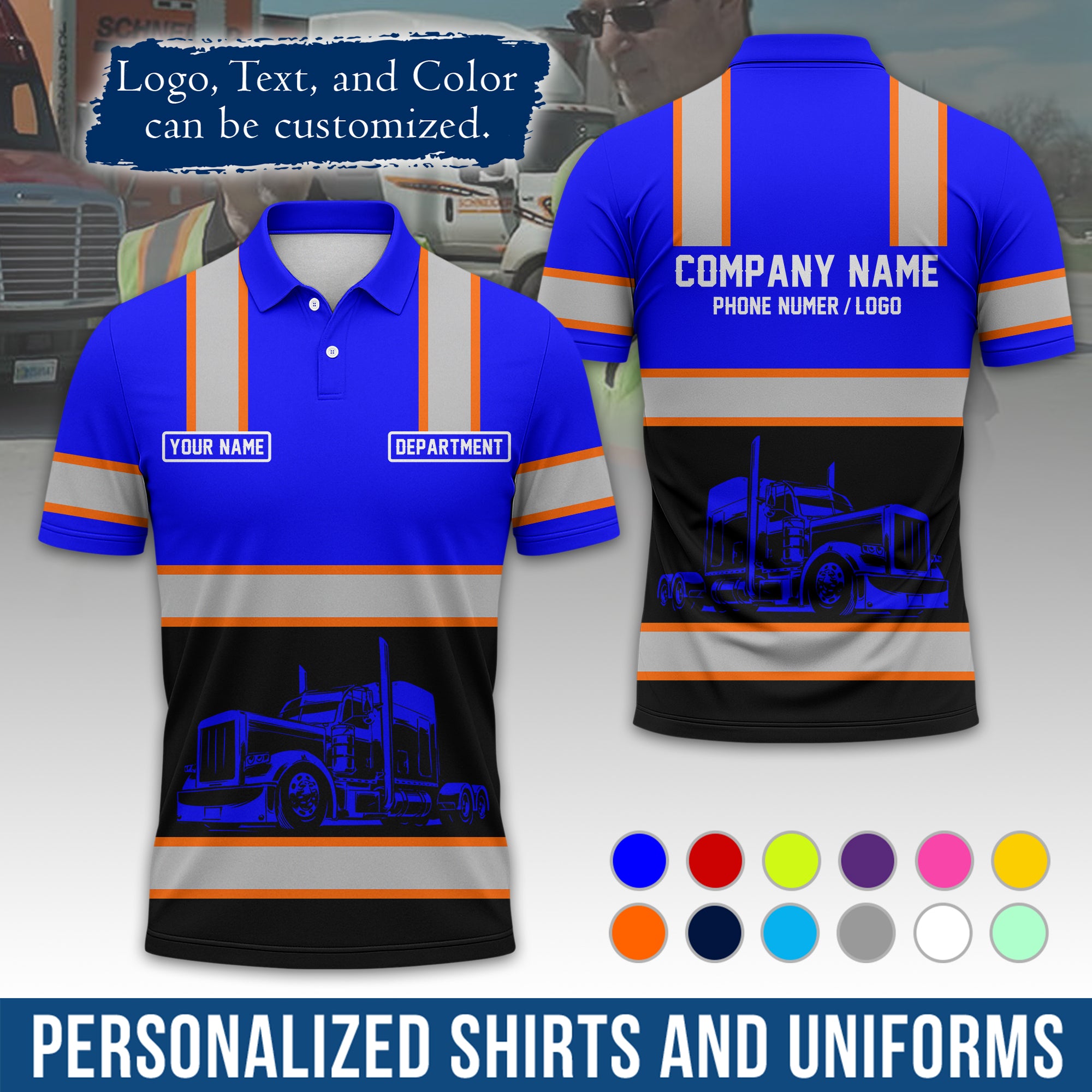 Custom Polo Shirt for Semi Truck Drivers, Personalized Logo, Company Text & Contact Info PL03