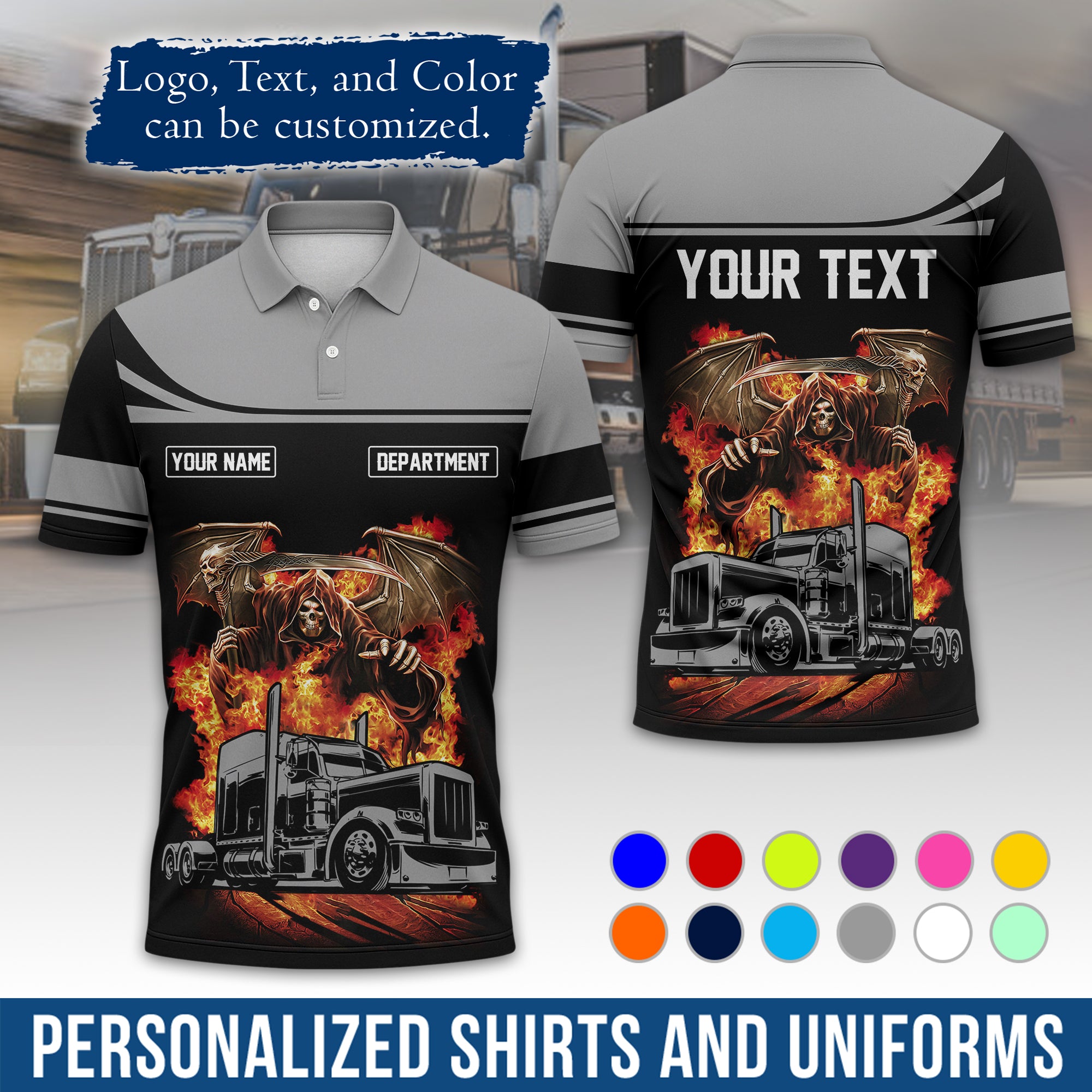 Custom Polo Shirt for Semi Truck Drivers, Personalized Logo, Company Text & Contact Info PL01