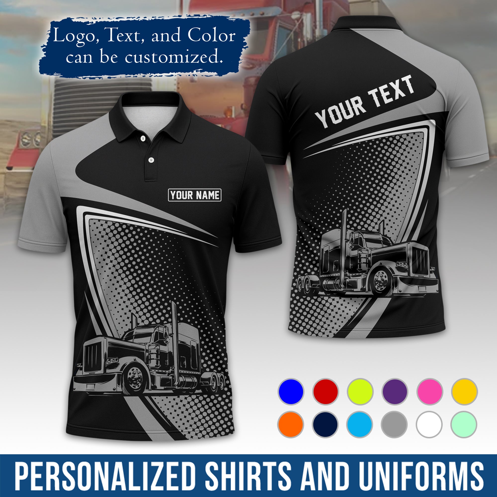 Custom Polo Shirt for Semi Truck Drivers, Personalized Logo, Company Text & Contact Info PL02