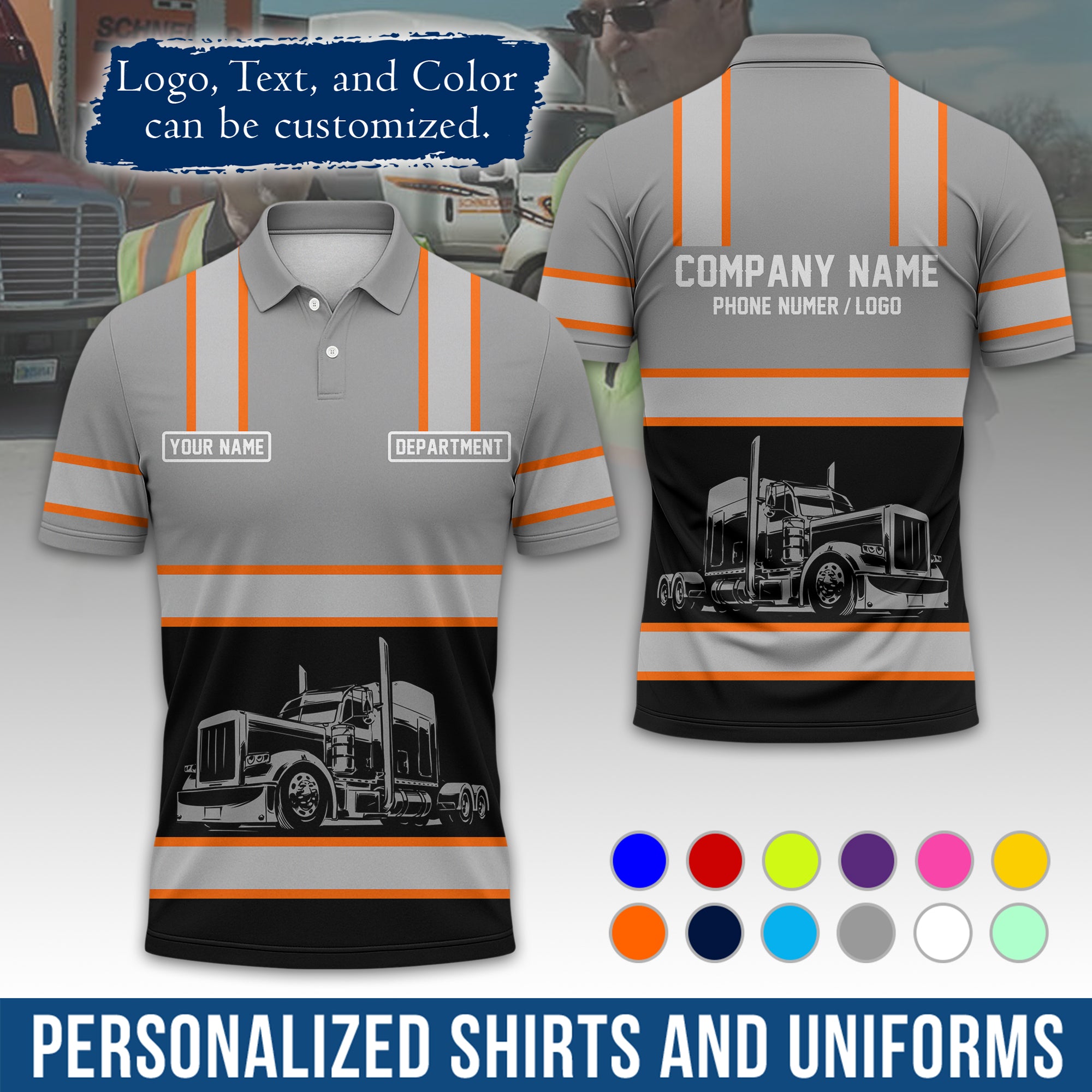 Custom Polo Shirt for Semi Truck Drivers, Personalized Logo, Company Text & Contact Info PL03