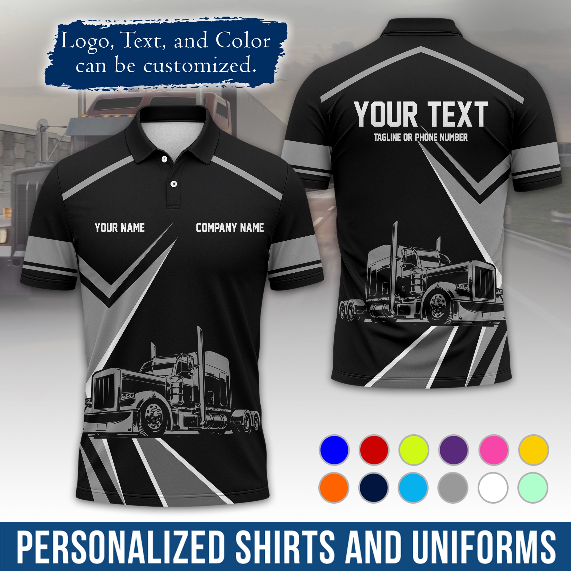 Custom Polo Shirt for Semi Truck Drivers, Personalized Logo, Company Text & Contact Info PL05