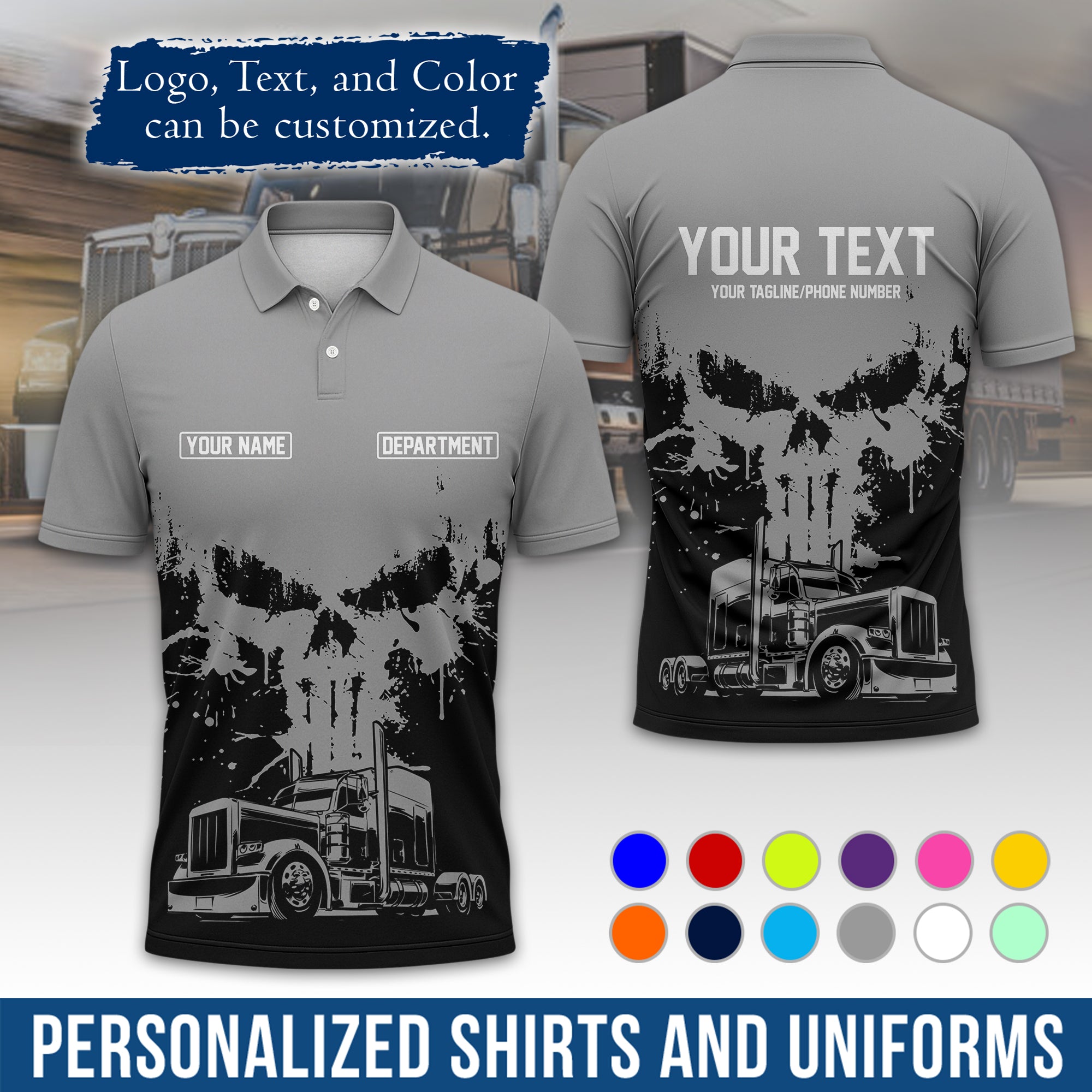 Custom Polo Shirt for Semi Truck Drivers, Personalized Logo, Company Text & Contact Info PL04