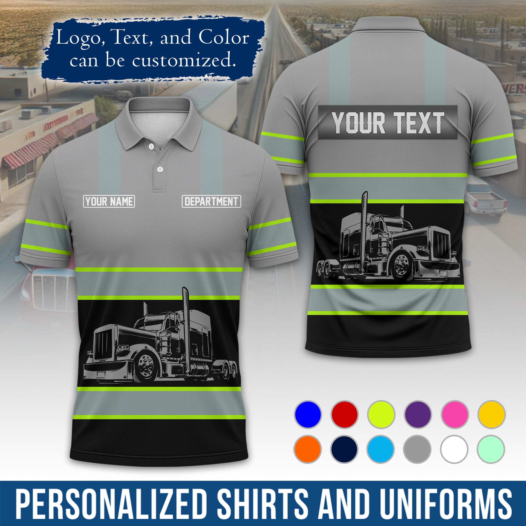 Custom Polo Shirt for Semi Truck Drivers, Personalized Logo, Company Text & Contact Info PL09