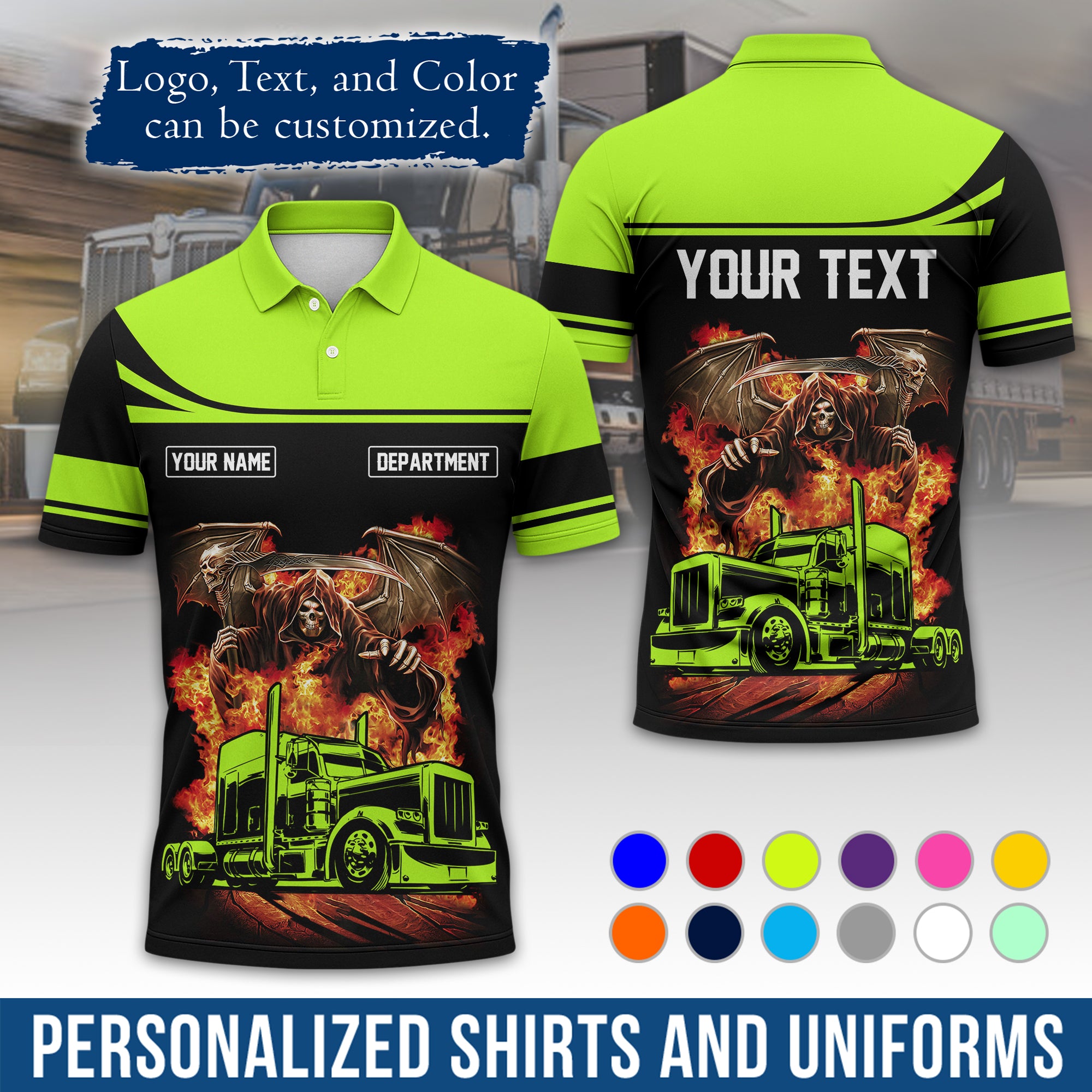 Custom Polo Shirt for Semi Truck Drivers, Personalized Logo, Company Text & Contact Info PL01