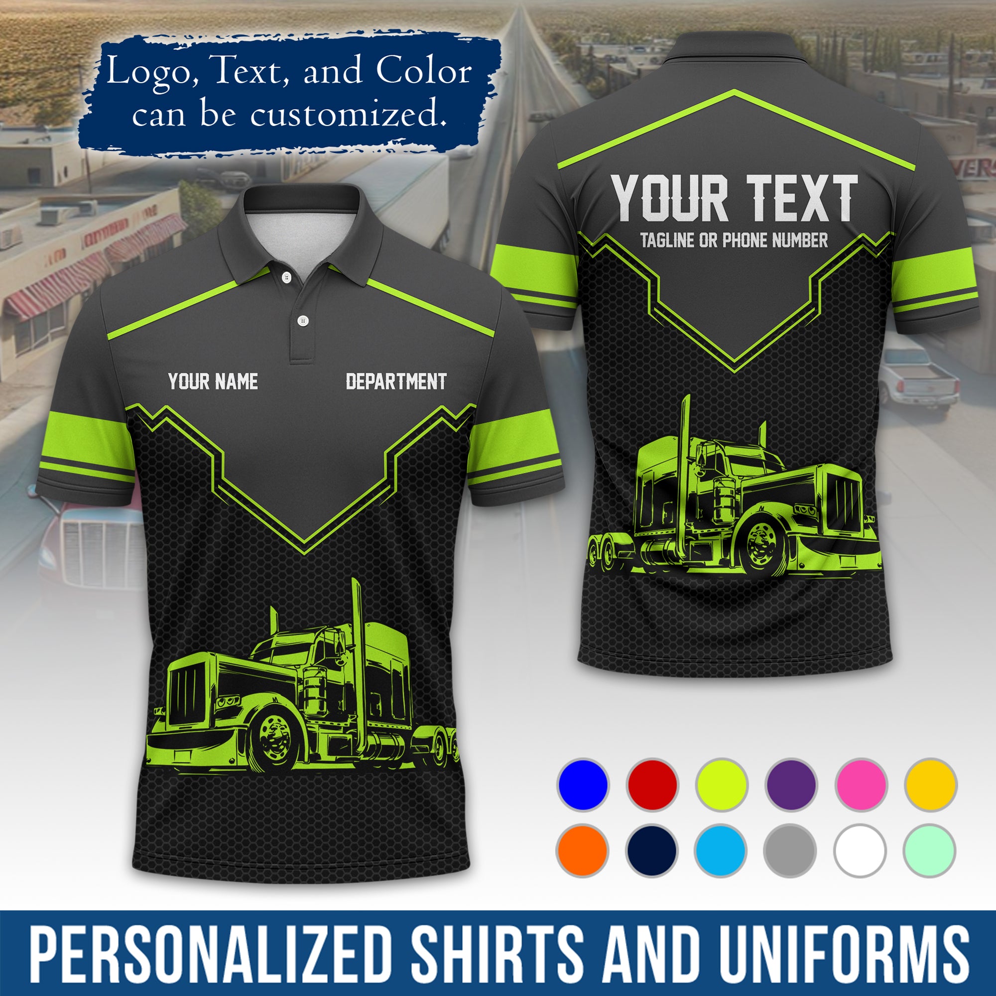 Custom Polo Shirt for Semi Truck Drivers, Personalized Logo, Company Text & Contact Info PL08