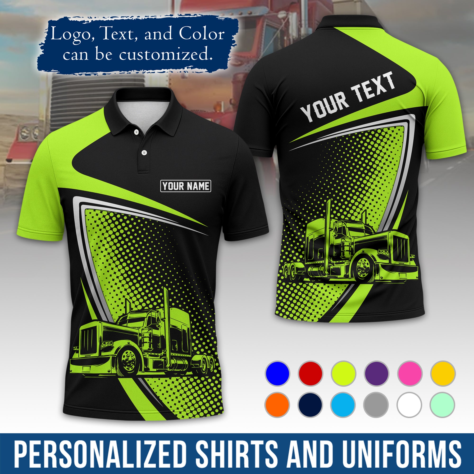 Custom Polo Shirt for Semi Truck Drivers, Personalized Logo, Company Text & Contact Info PL02