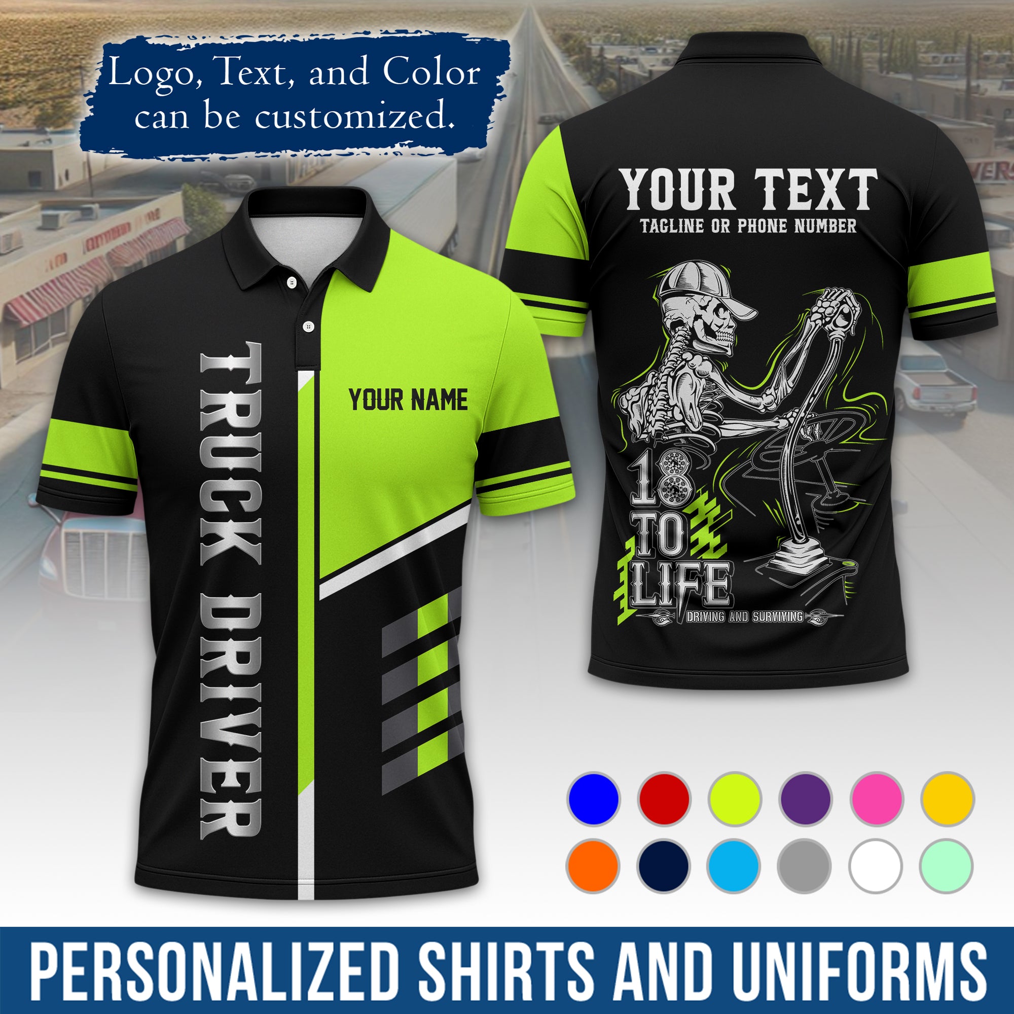 Custom Polo Shirt for Semi Truck Drivers, Personalized Logo, Company Text & Contact Info PL07
