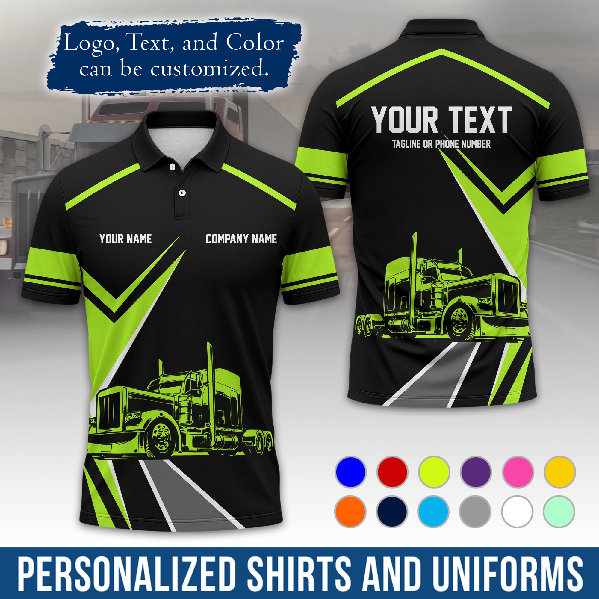 Custom Polo Shirt for Semi Truck Drivers, Personalized Logo, Company Text & Contact Info PL05