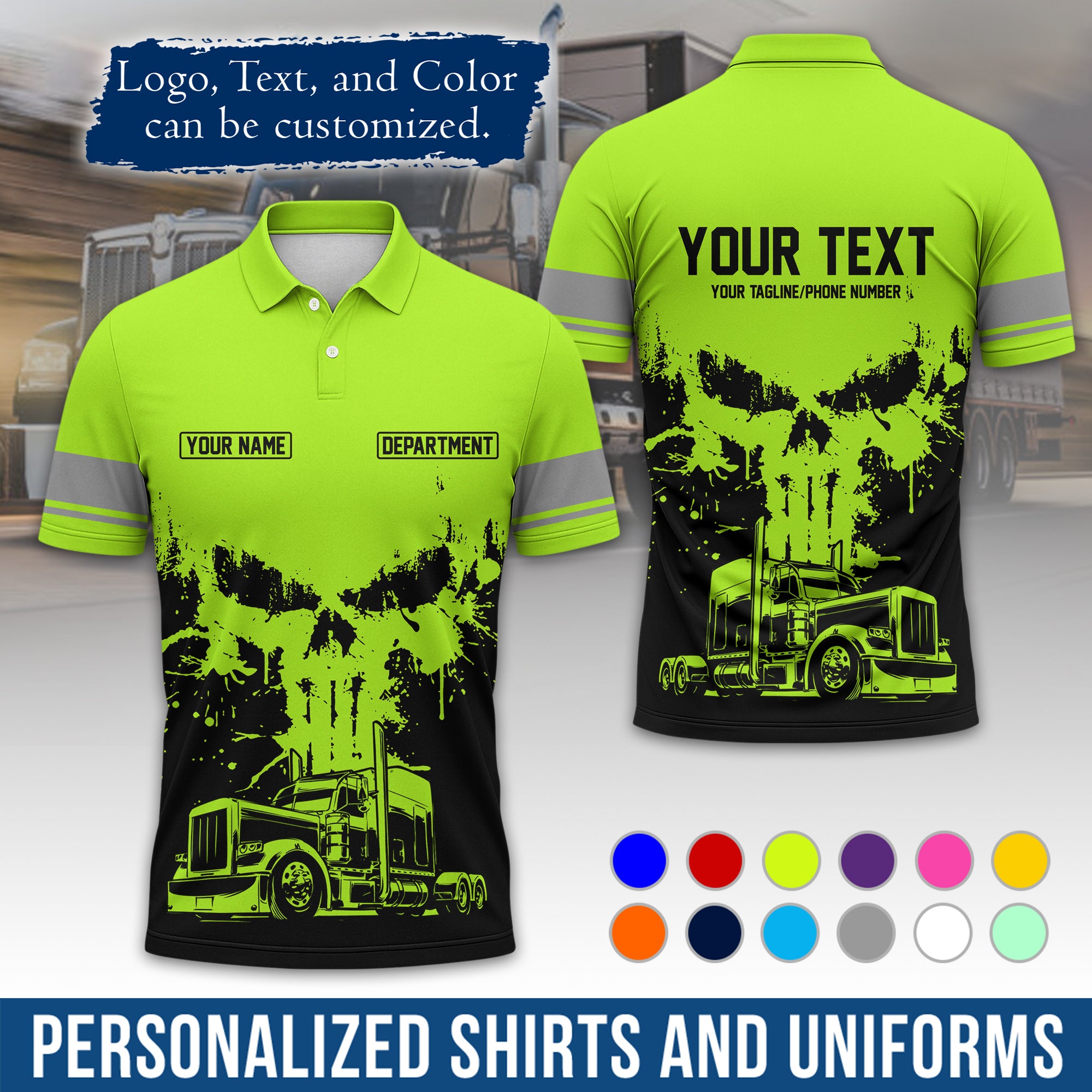 Custom Polo Shirt for Semi Truck Drivers, Personalized Logo, Company Text & Contact Info PL04