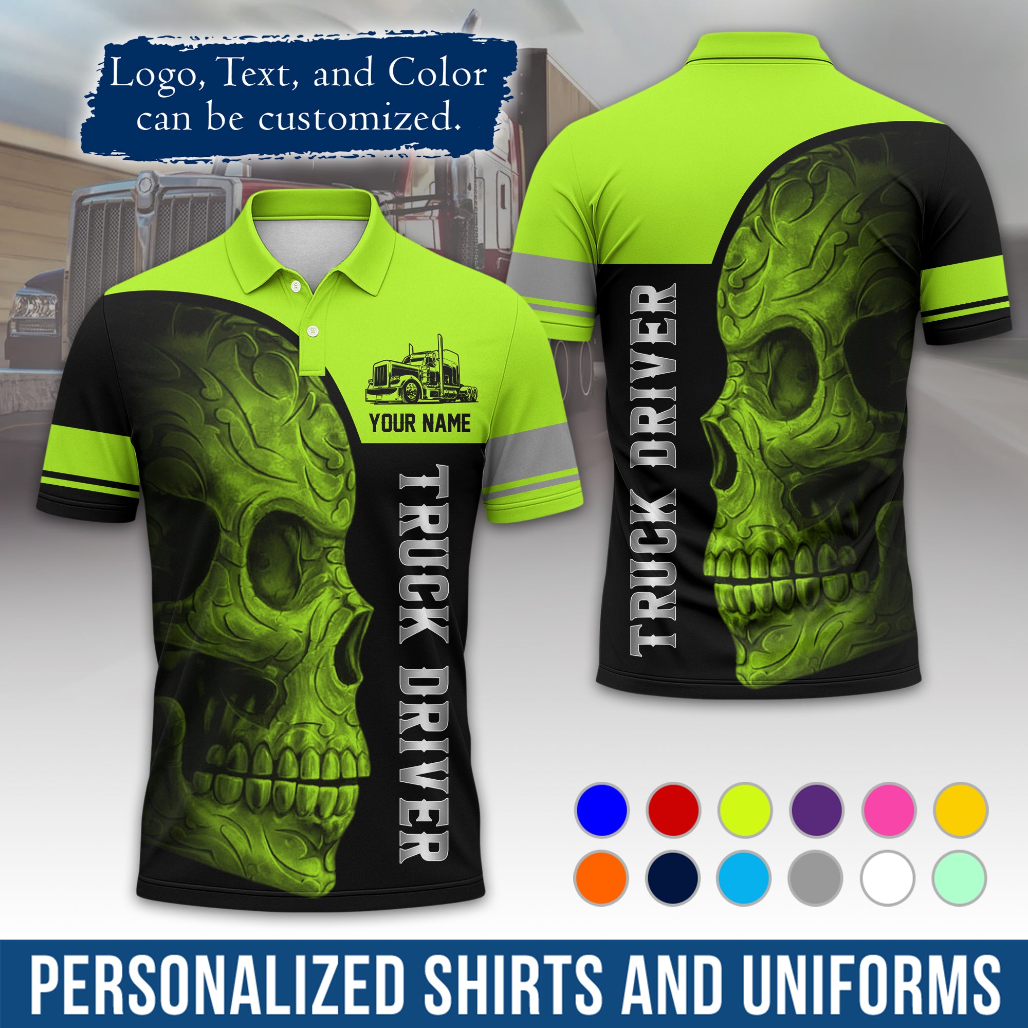 Custom Polo Shirt for Semi Truck Drivers, Personalized Logo, Company Text & Contact Info PL06
