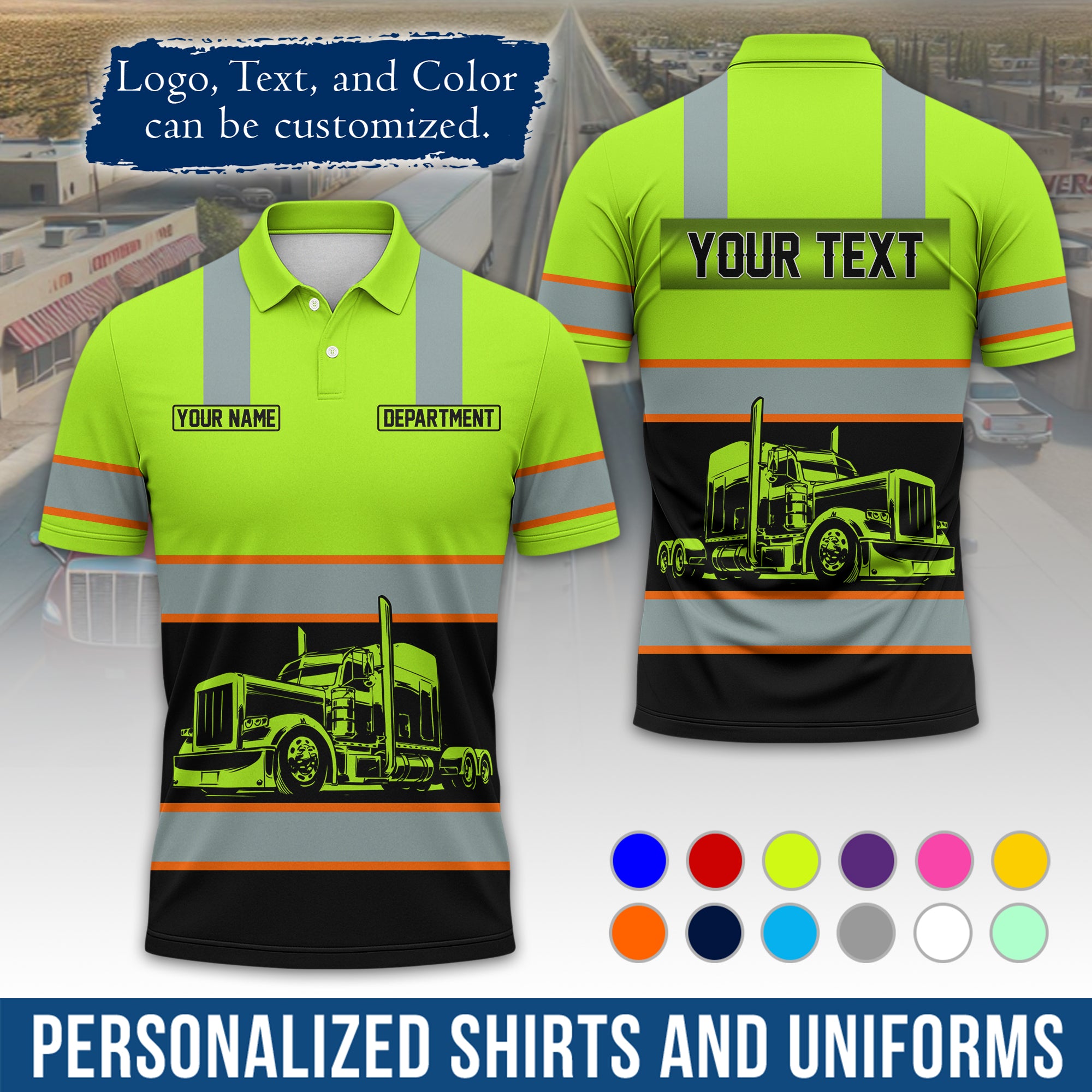 Custom Polo Shirt for Semi Truck Drivers, Personalized Logo, Company Text & Contact Info PL09