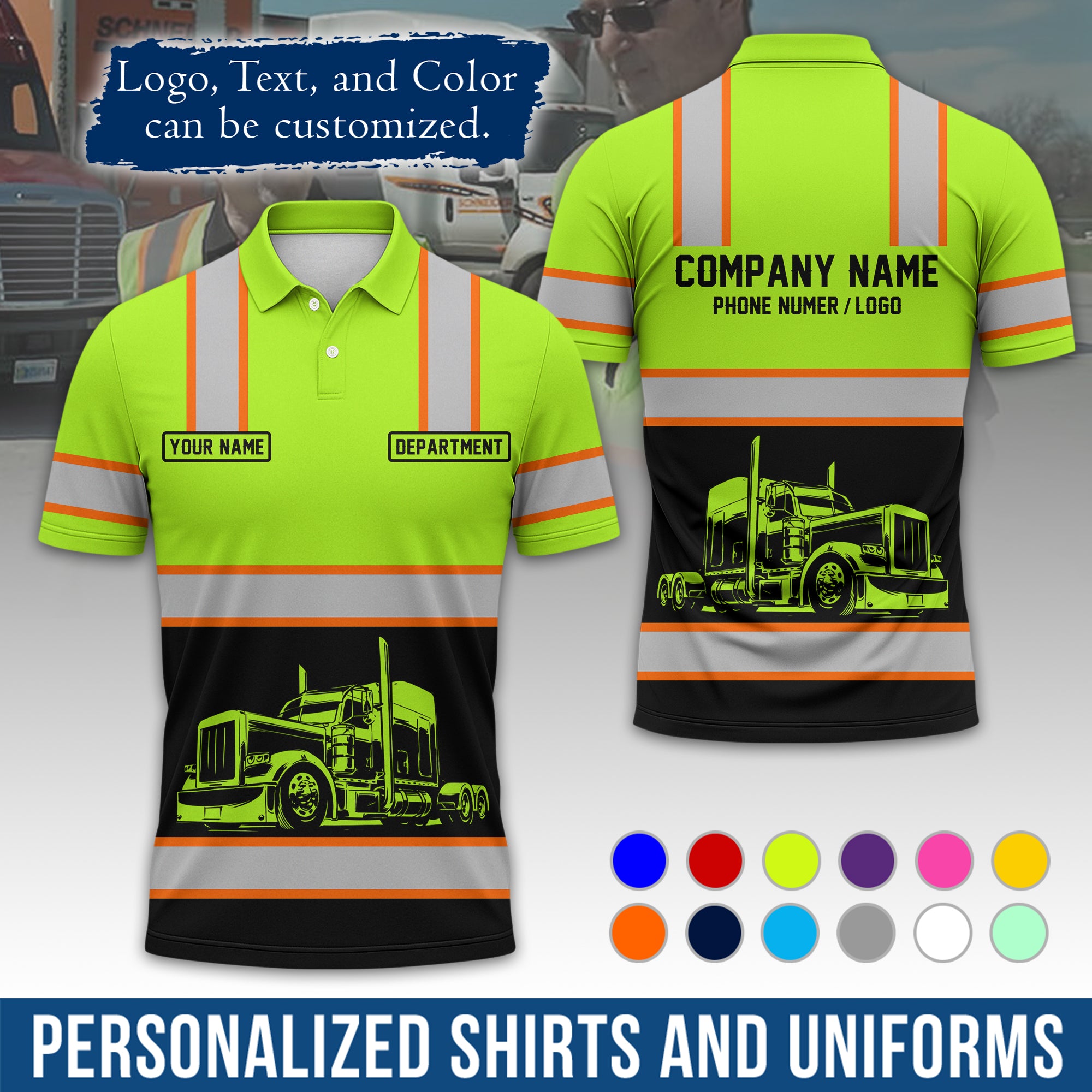 Custom Polo Shirt for Semi Truck Drivers, Personalized Logo, Company Text & Contact Info PL03
