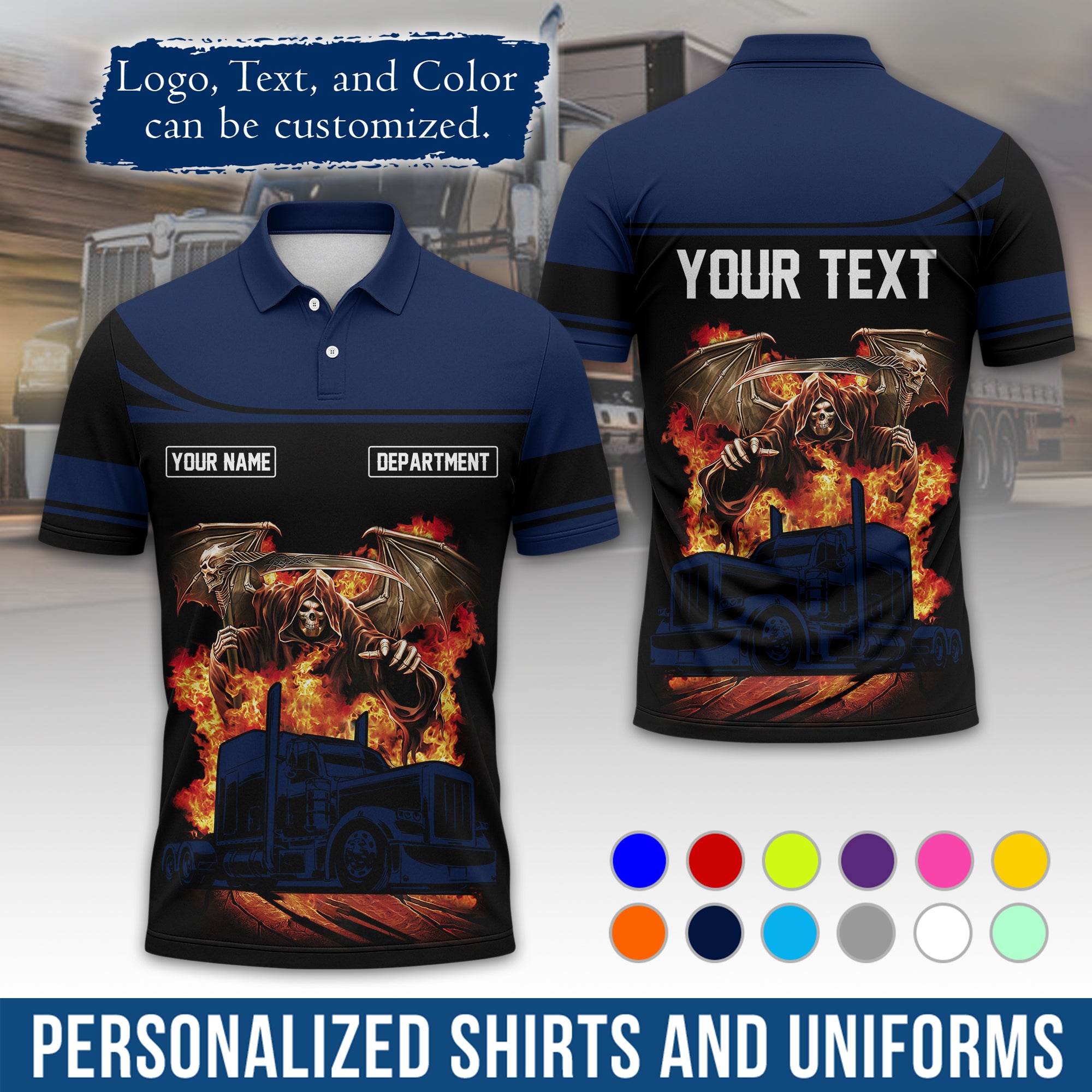 Custom Polo Shirt for Semi Truck Drivers, Personalized Logo, Company Text & Contact Info PL01