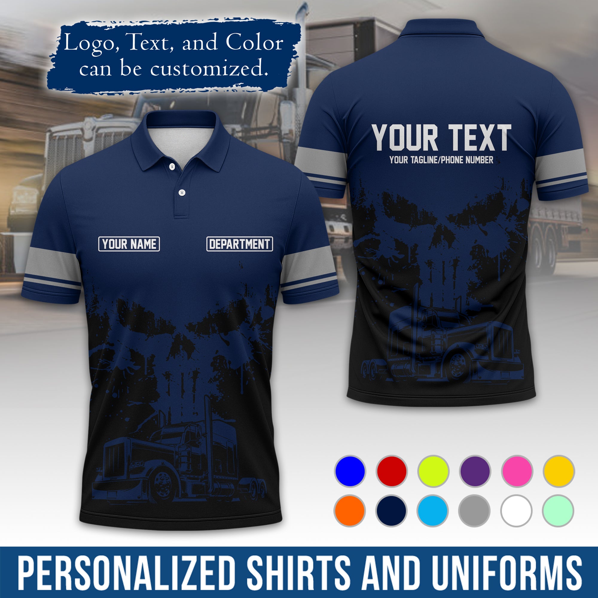 Custom Polo Shirt for Semi Truck Drivers, Personalized Logo, Company Text & Contact Info PL04