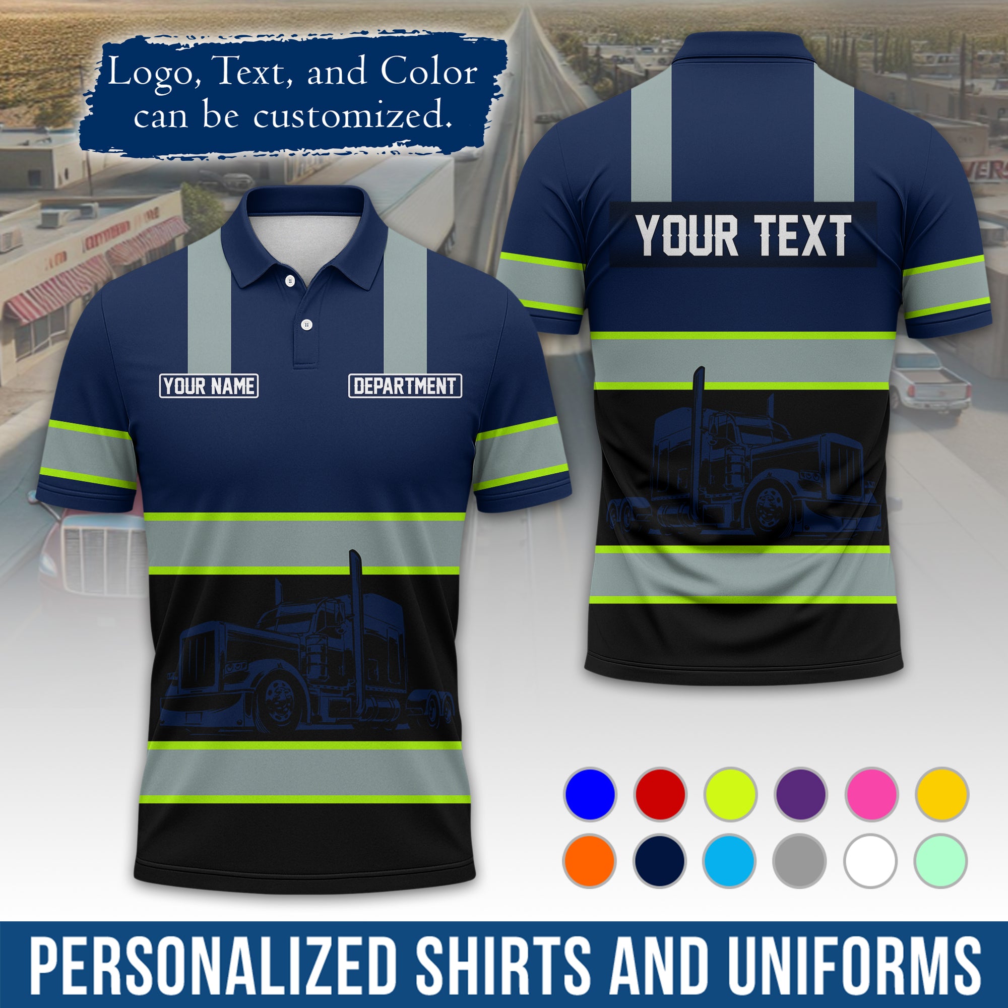 Custom Polo Shirt for Semi Truck Drivers, Personalized Logo, Company Text & Contact Info PL09