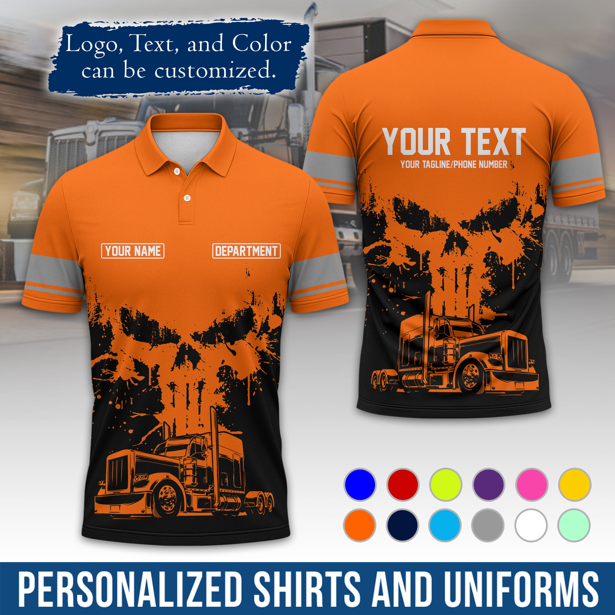 Custom Polo Shirt for Semi Truck Drivers, Personalized Logo, Company Text & Contact Info PL04