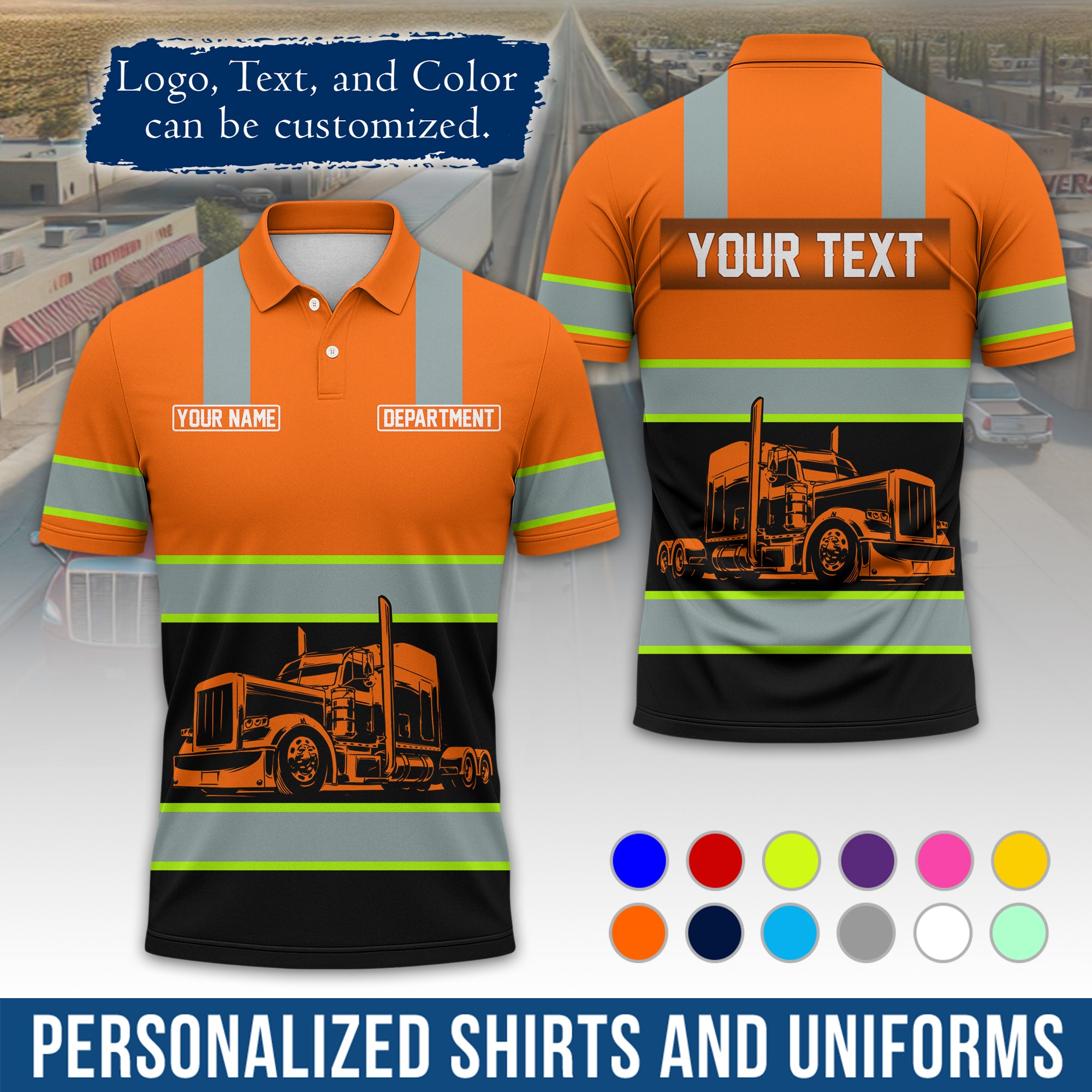 Custom Polo Shirt for Semi Truck Drivers, Personalized Logo, Company Text & Contact Info PL09