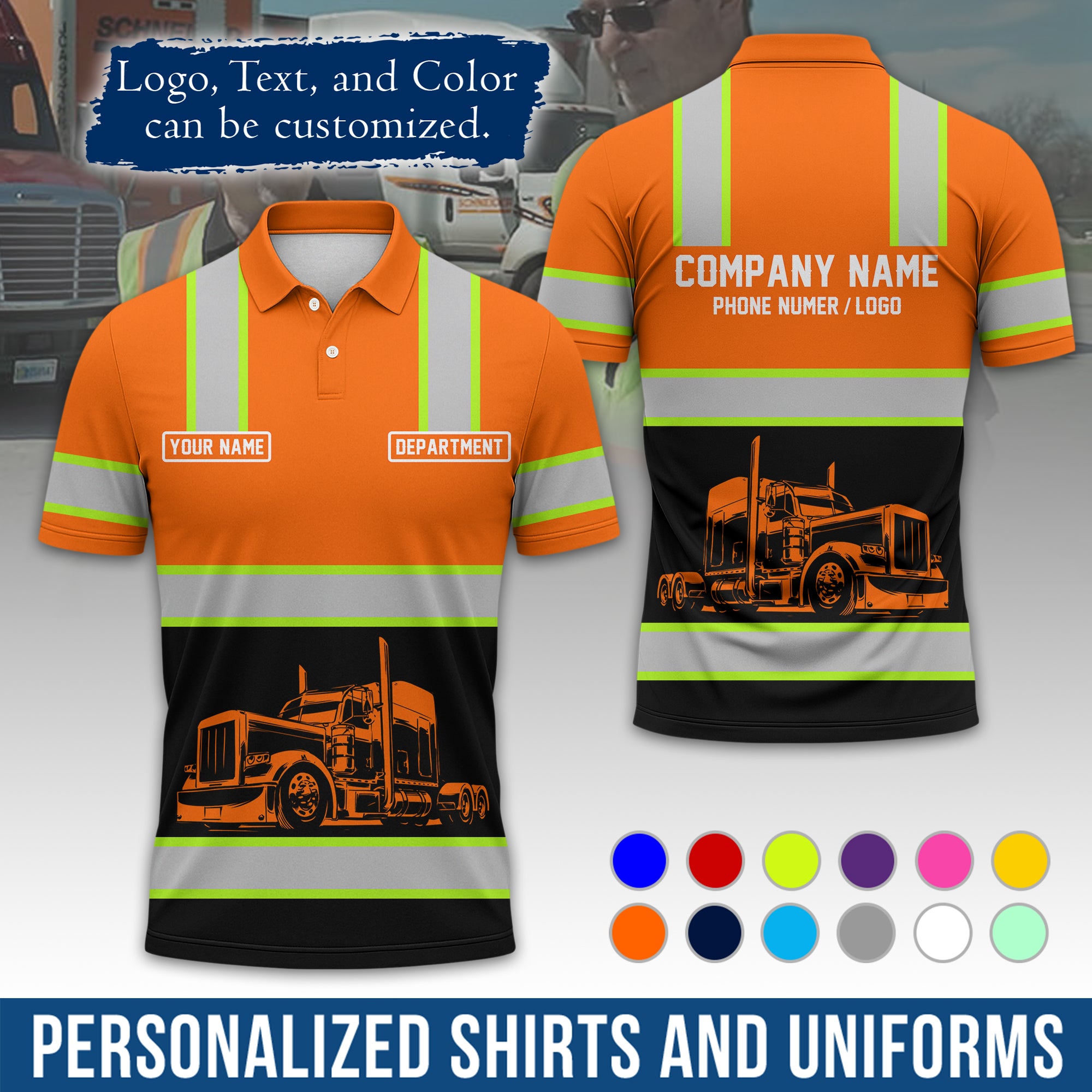Custom Polo Shirt for Semi Truck Drivers, Personalized Logo, Company Text & Contact Info PL03