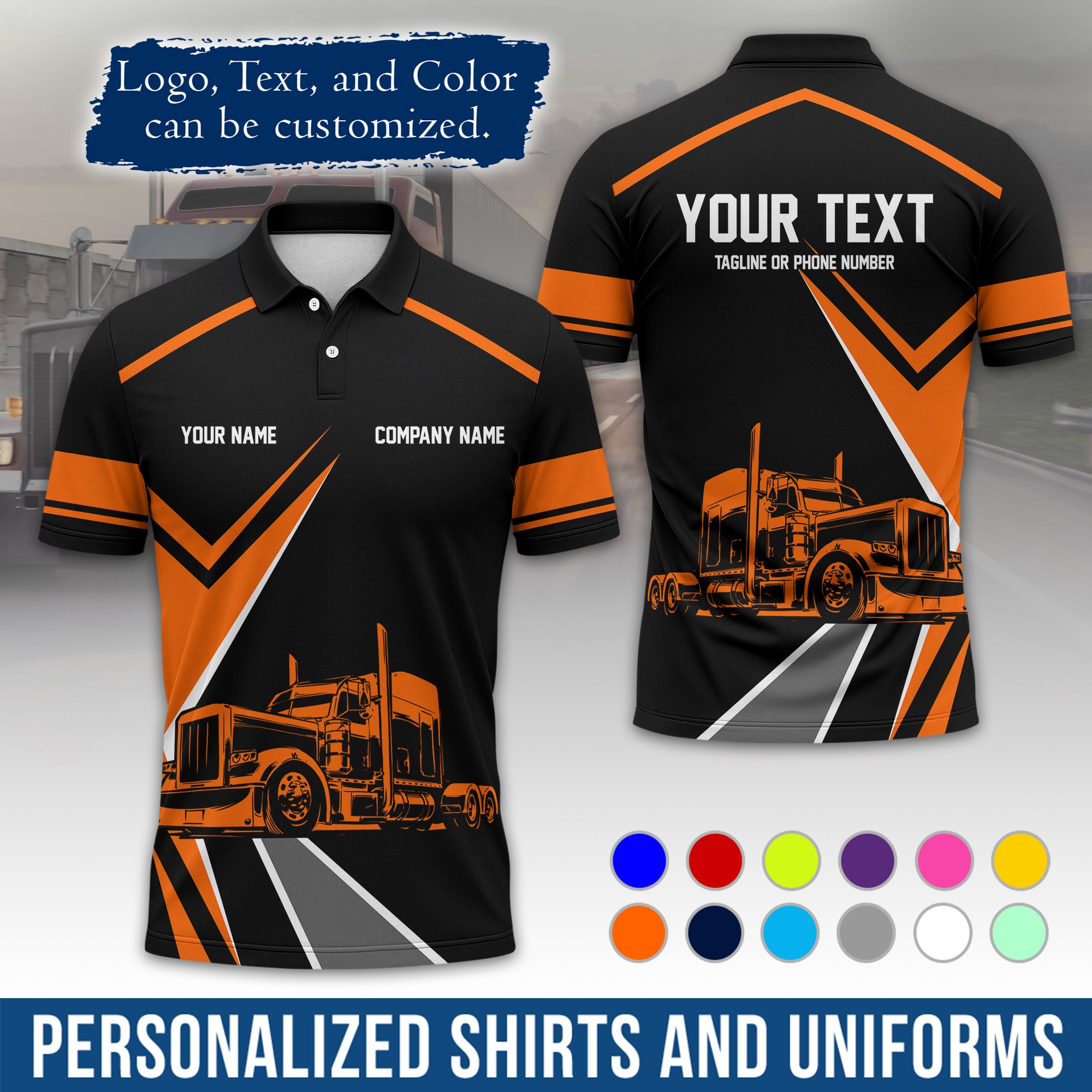 Custom Polo Shirt for Semi Truck Drivers, Personalized Logo, Company Text & Contact Info PL05