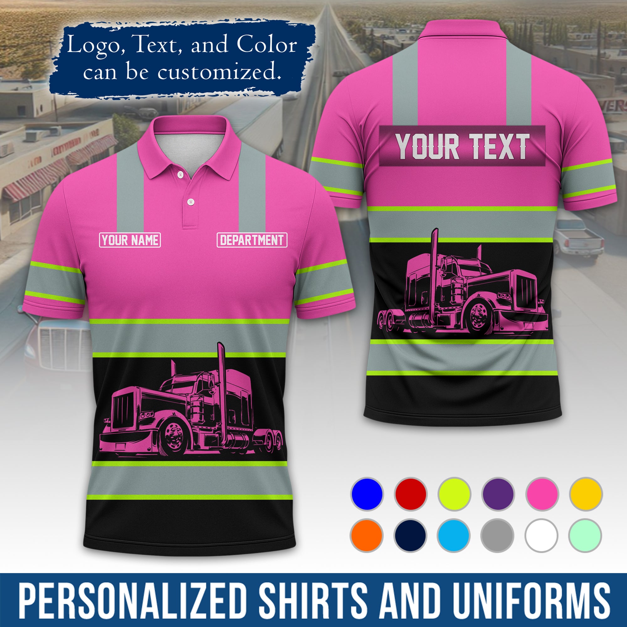 Custom Polo Shirt for Semi Truck Drivers, Personalized Logo, Company Text & Contact Info PL09
