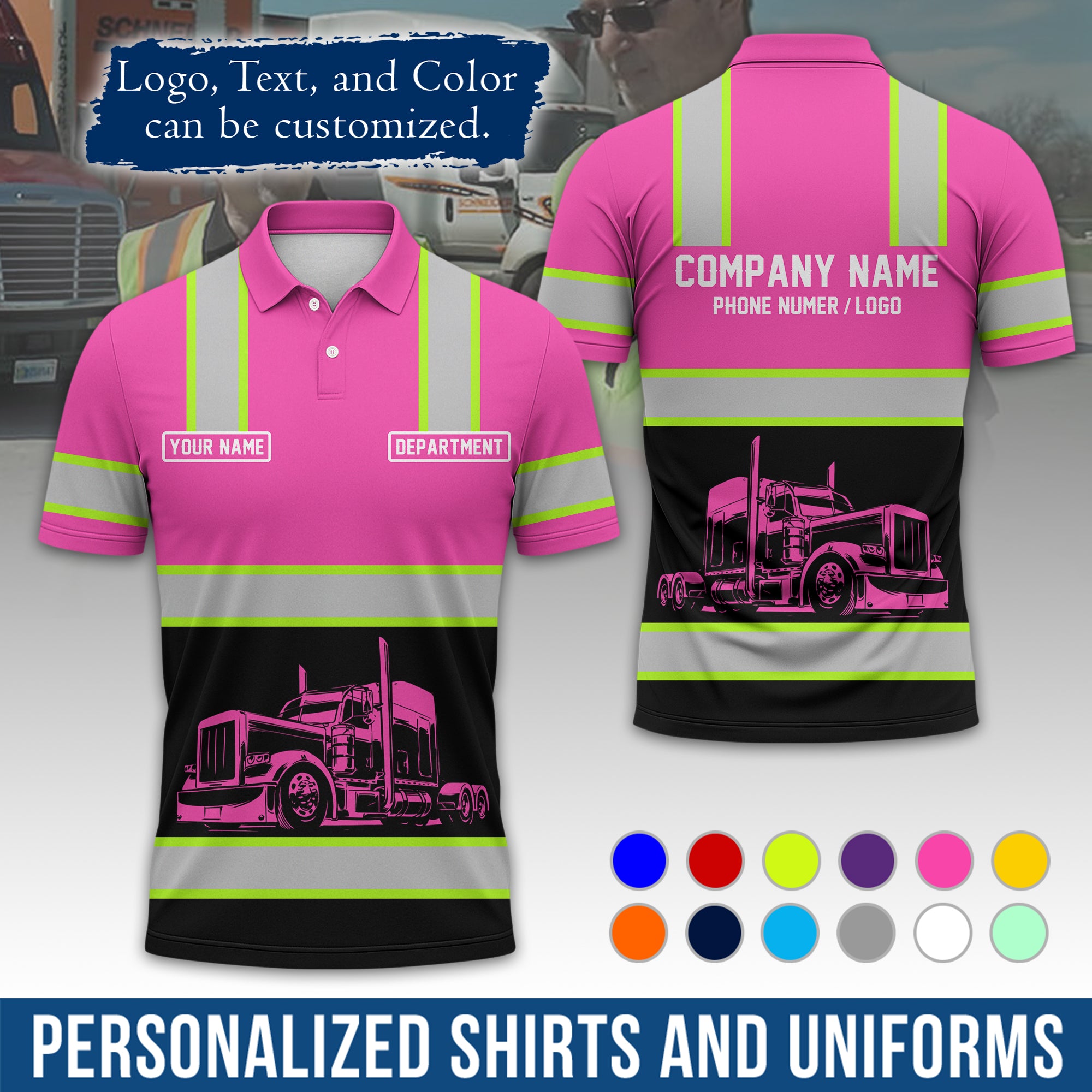 Custom Polo Shirt for Semi Truck Drivers, Personalized Logo, Company Text & Contact Info PL03