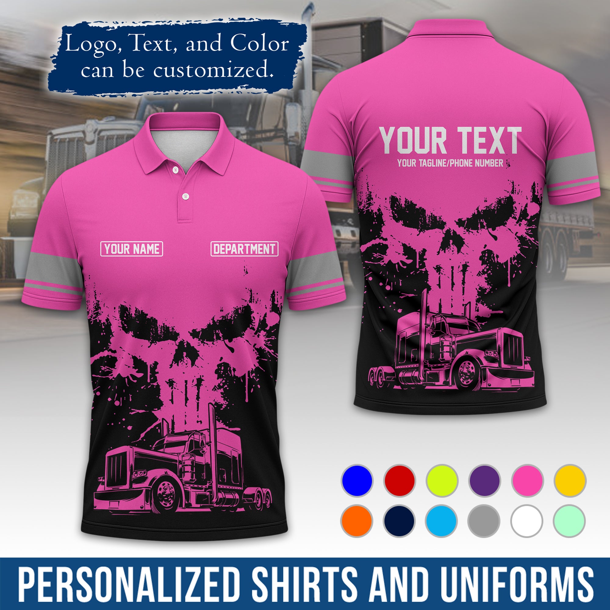 Custom Polo Shirt for Semi Truck Drivers, Personalized Logo, Company Text & Contact Info PL04
