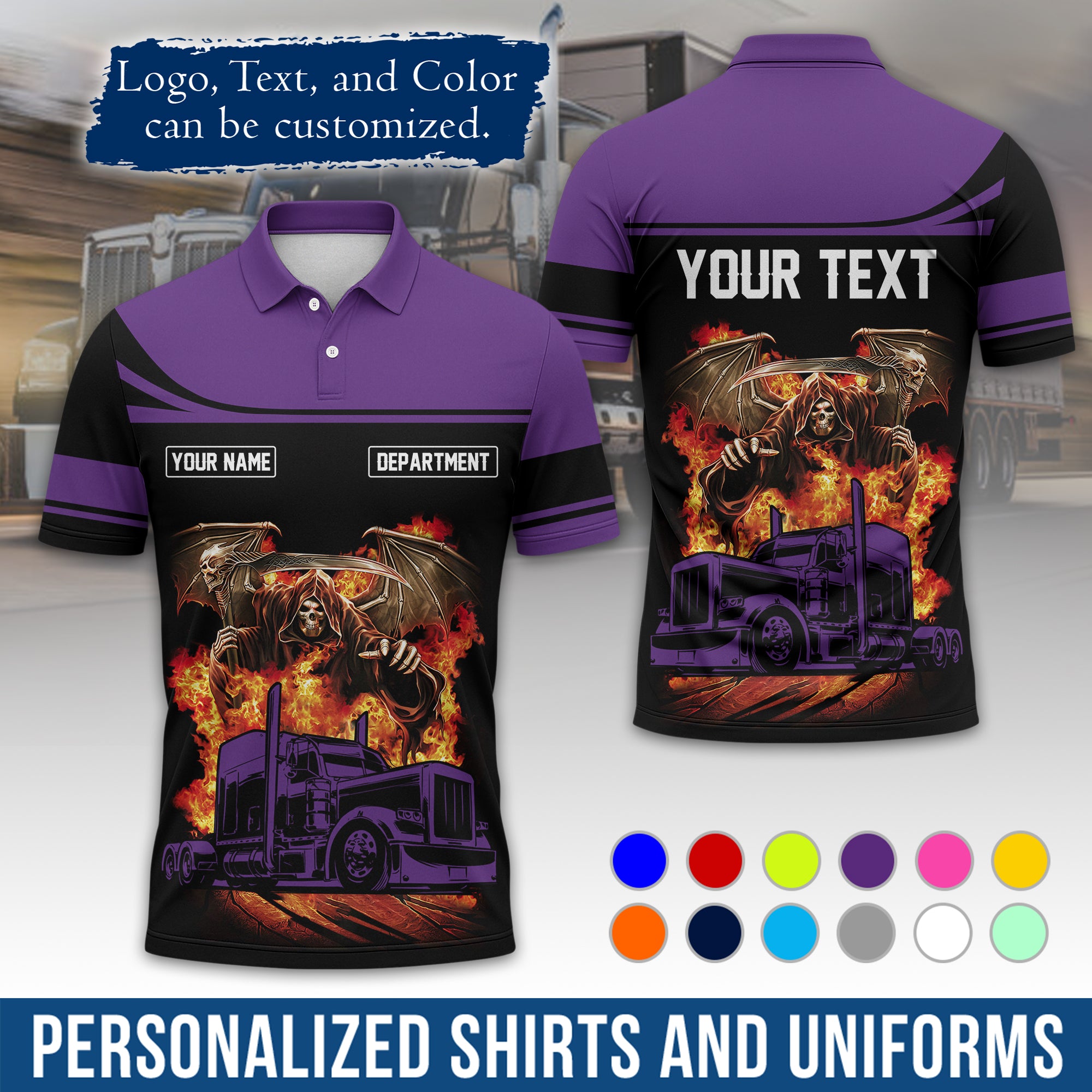 Custom Polo Shirt for Semi Truck Drivers, Personalized Logo, Company Text & Contact Info PL01