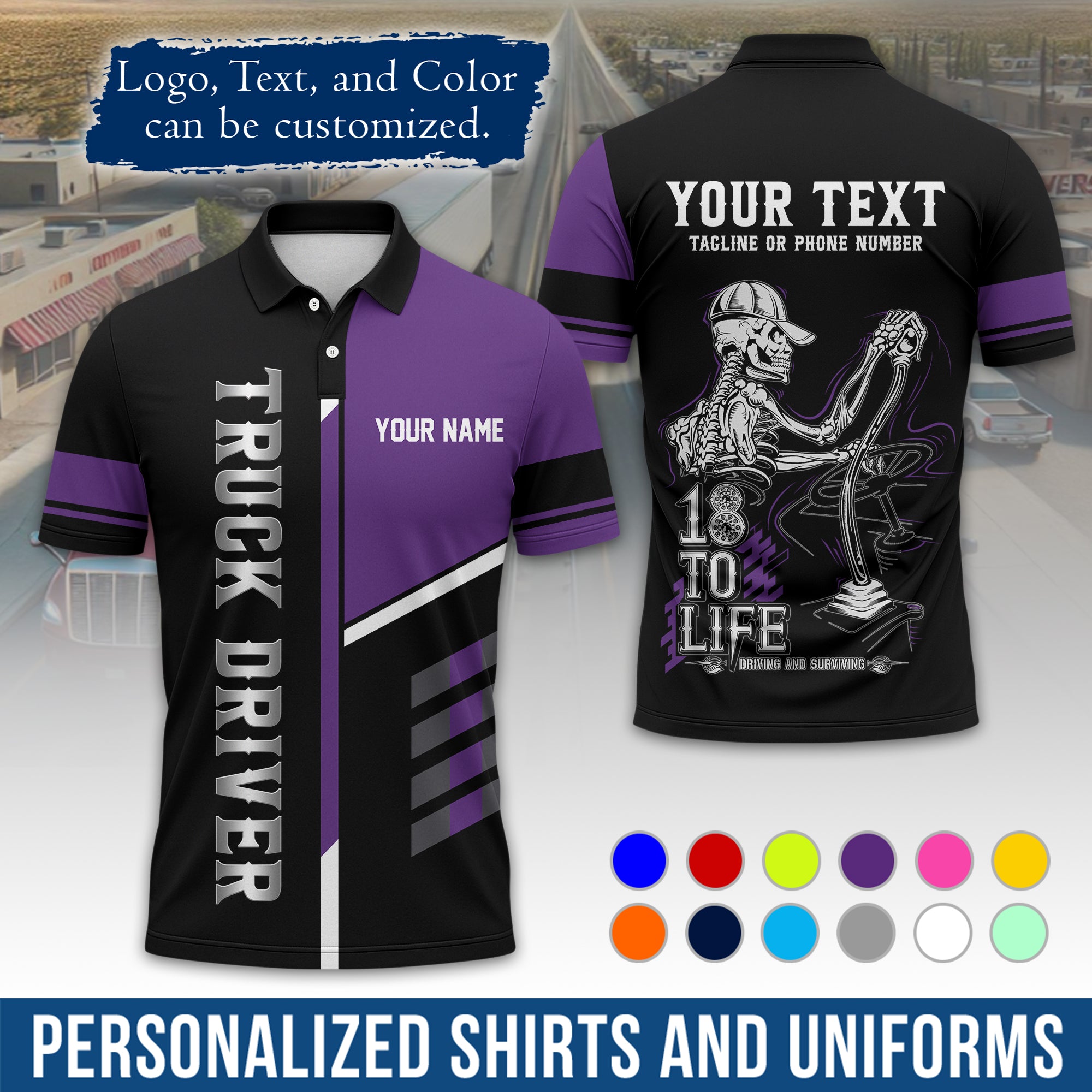 Custom Polo Shirt for Semi Truck Drivers, Personalized Logo, Company Text & Contact Info PL07