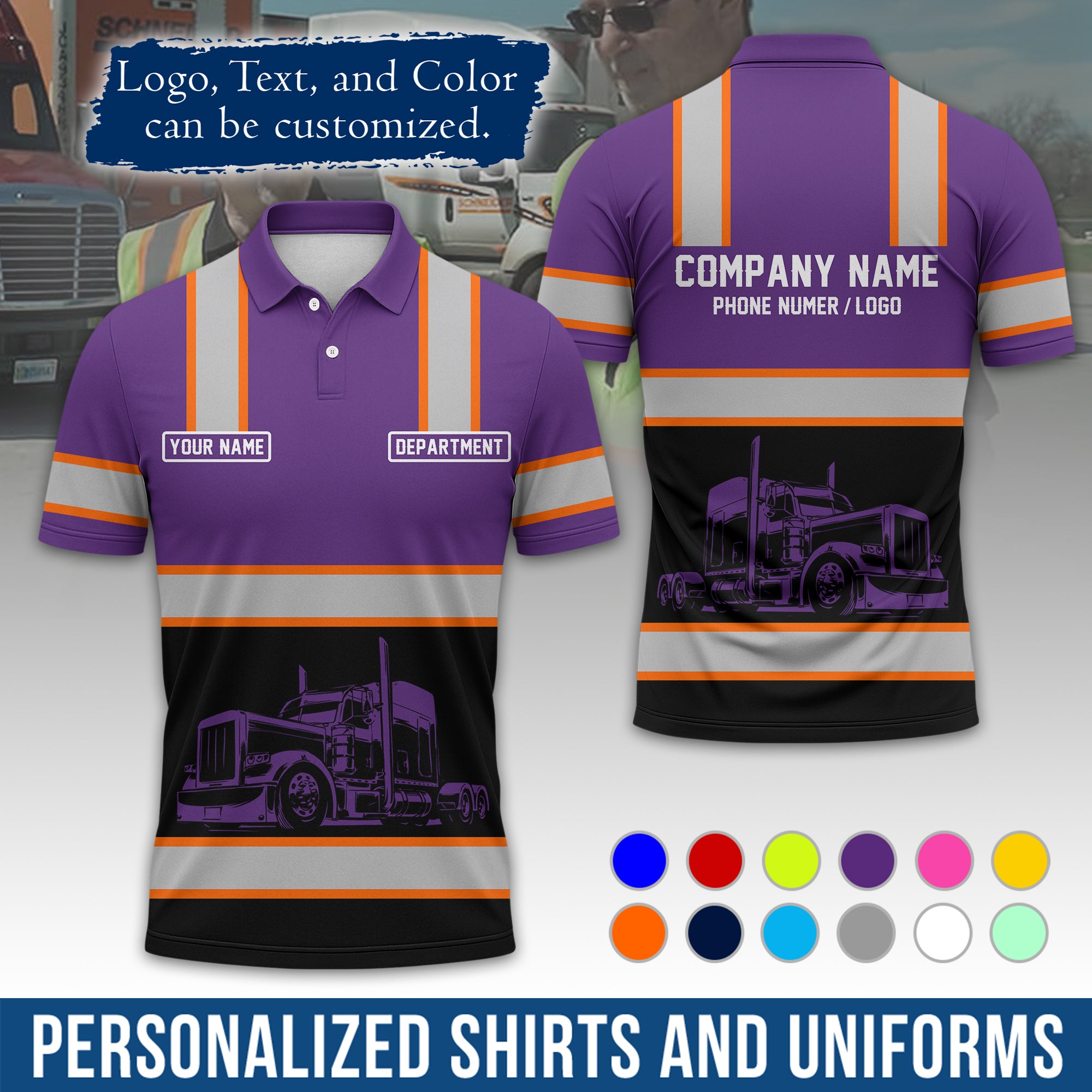 Custom Polo Shirt for Semi Truck Drivers, Personalized Logo, Company Text & Contact Info PL03