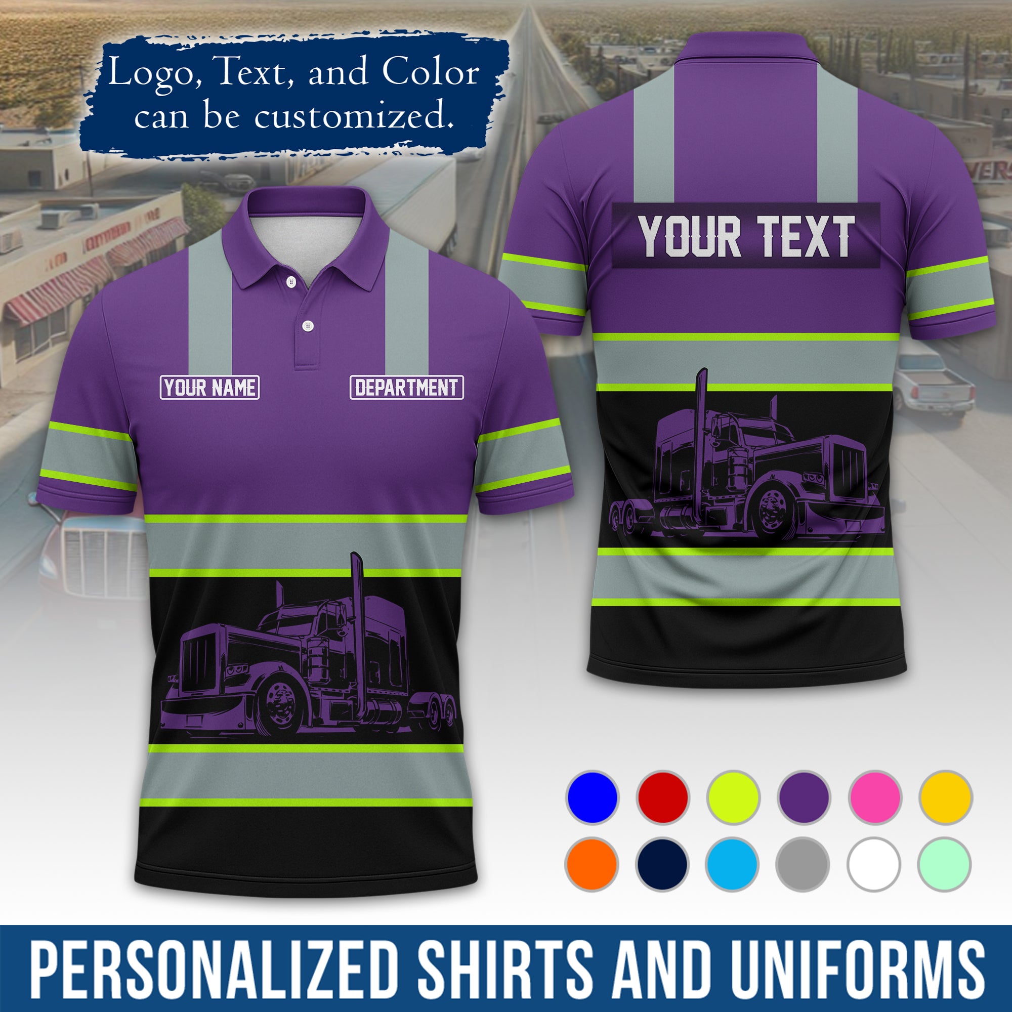 Custom Polo Shirt for Semi Truck Drivers, Personalized Logo, Company Text & Contact Info PL09
