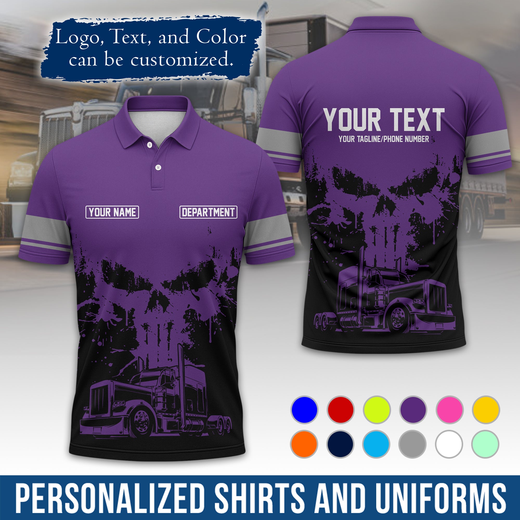Custom Polo Shirt for Semi Truck Drivers, Personalized Logo, Company Text & Contact Info PL04