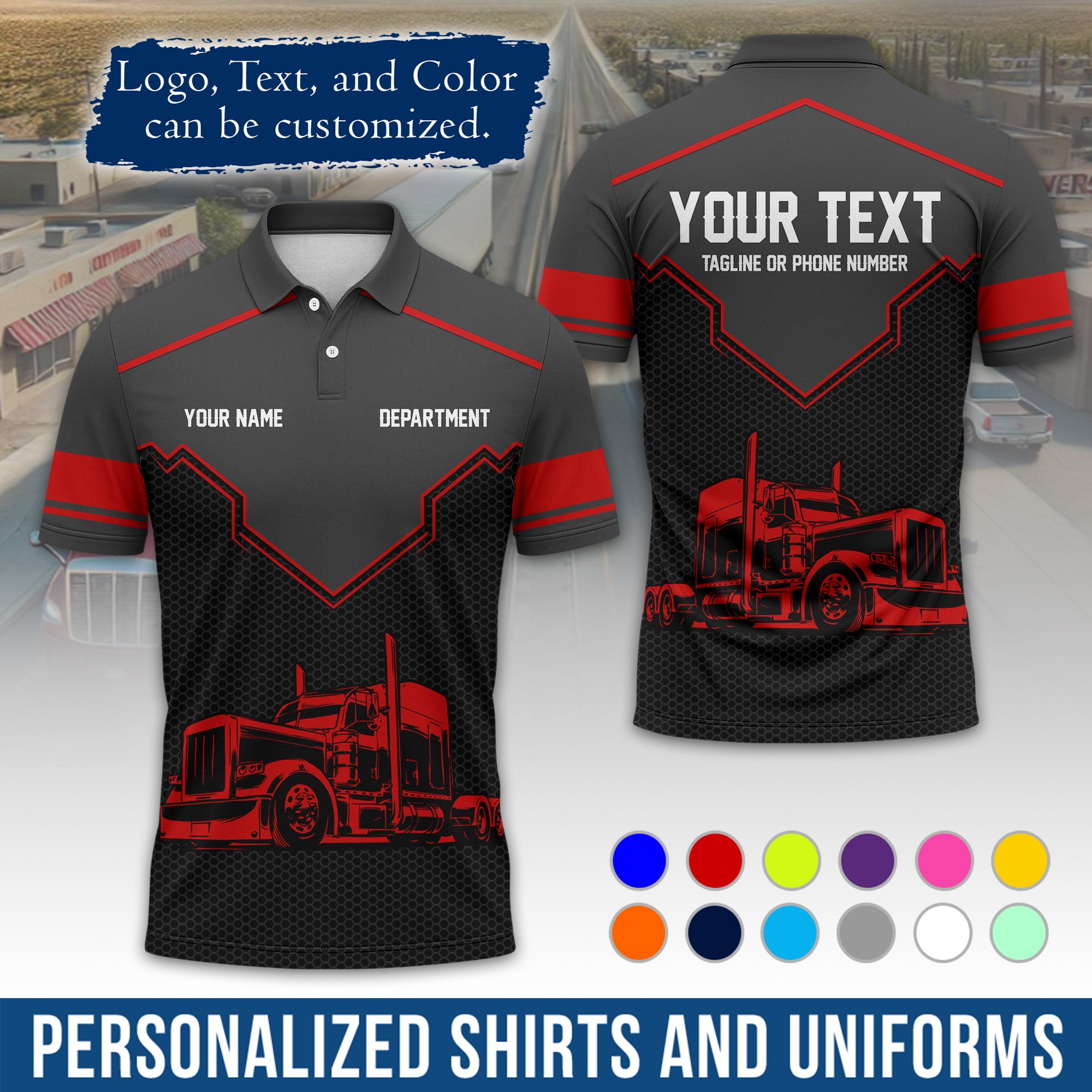 Custom Polo Shirt for Semi Truck Drivers, Personalized Logo, Company Text & Contact Info PL08
