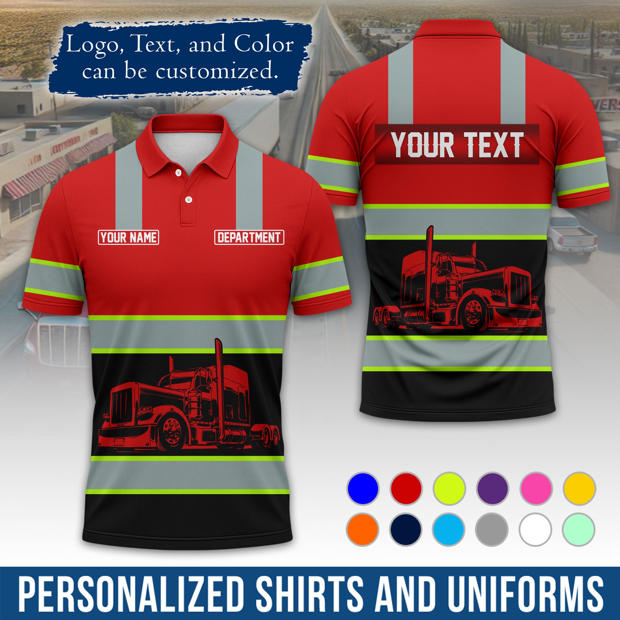 Custom Polo Shirt for Semi Truck Drivers, Personalized Logo, Company Text & Contact Info PL09