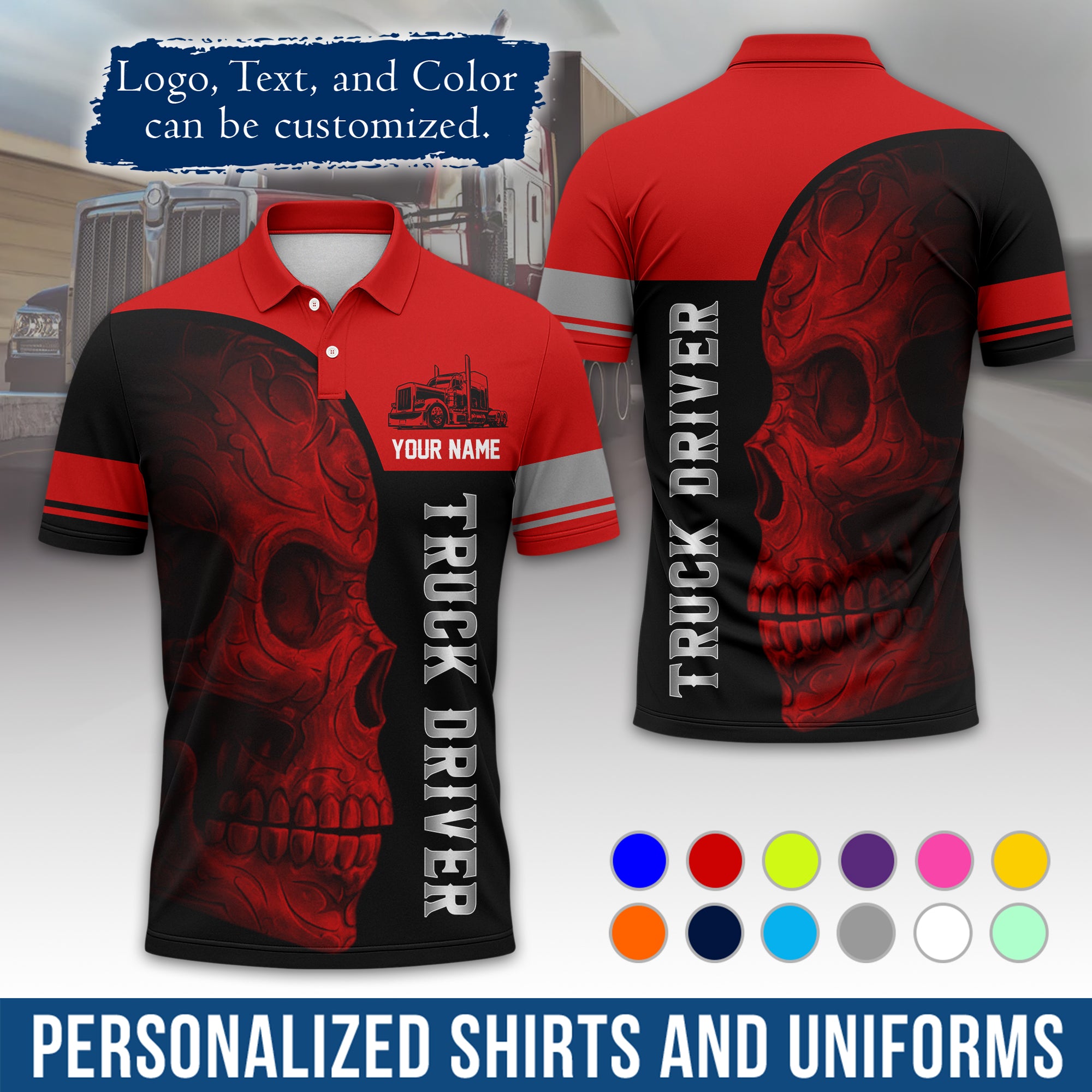 Custom Polo Shirt for Semi Truck Drivers, Personalized Logo, Company Text & Contact Info PL06