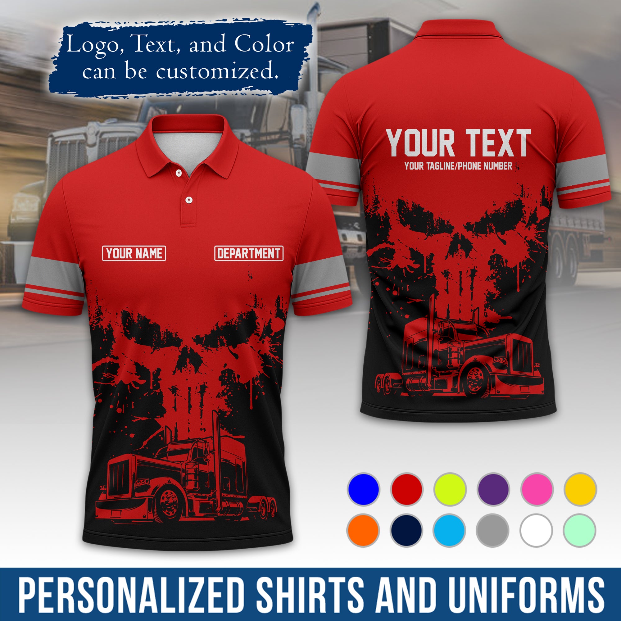Custom Polo Shirt for Semi Truck Drivers, Personalized Logo, Company Text & Contact Info PL04