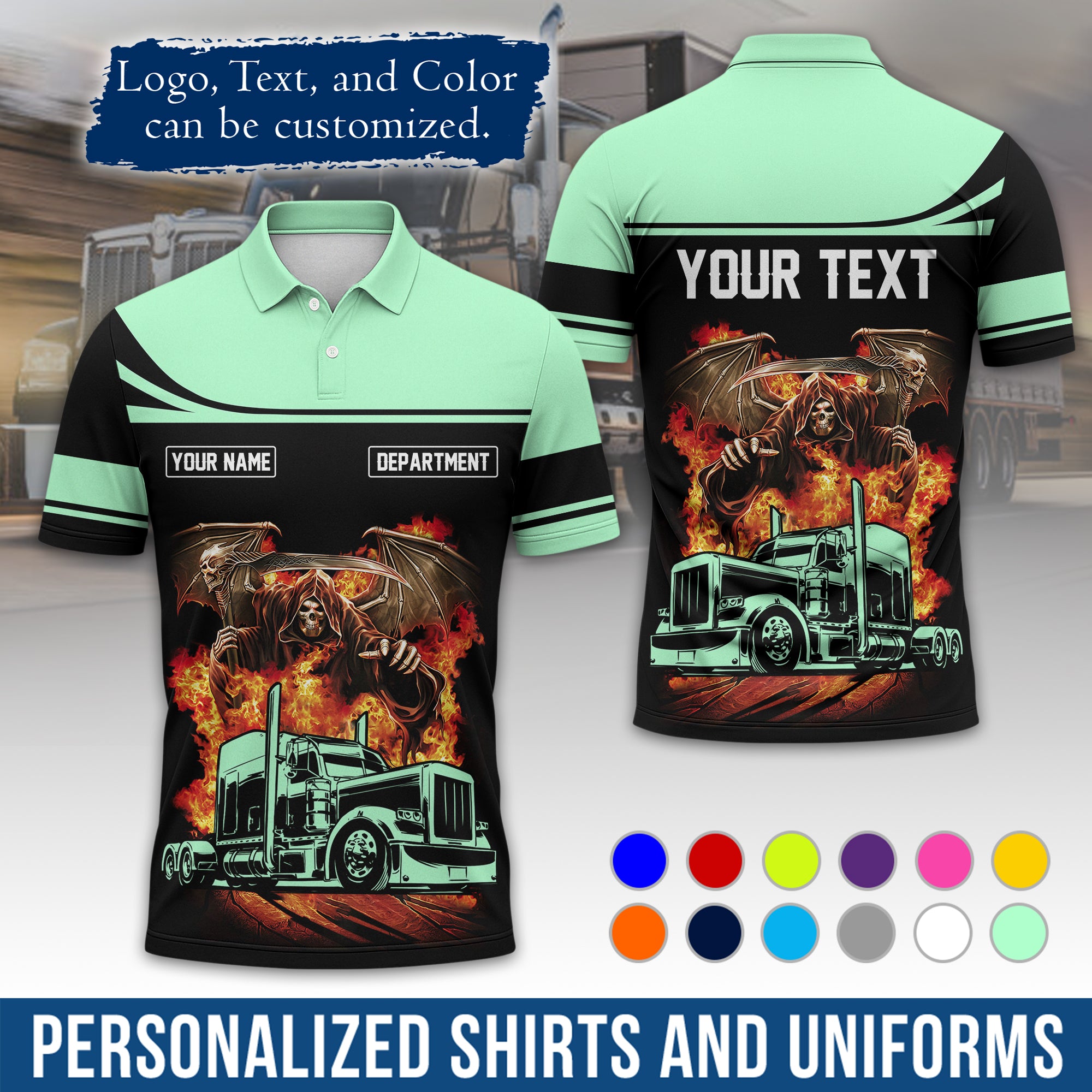 Custom Polo Shirt for Semi Truck Drivers, Personalized Logo, Company Text & Contact Info PL01